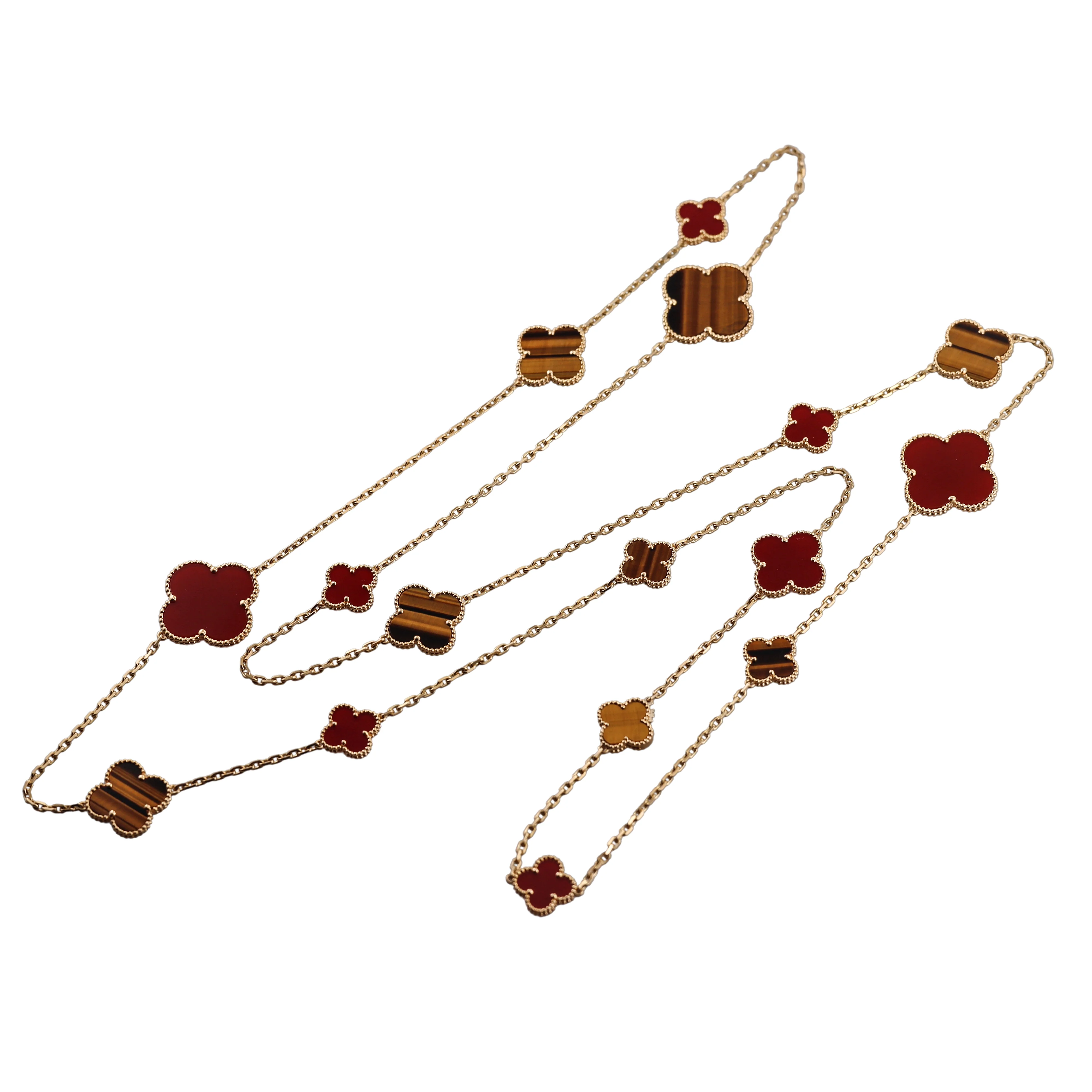 Van Cleef  Arpels Magic Alhambra Carnelian Tigers Eye 16 Motif Necklace