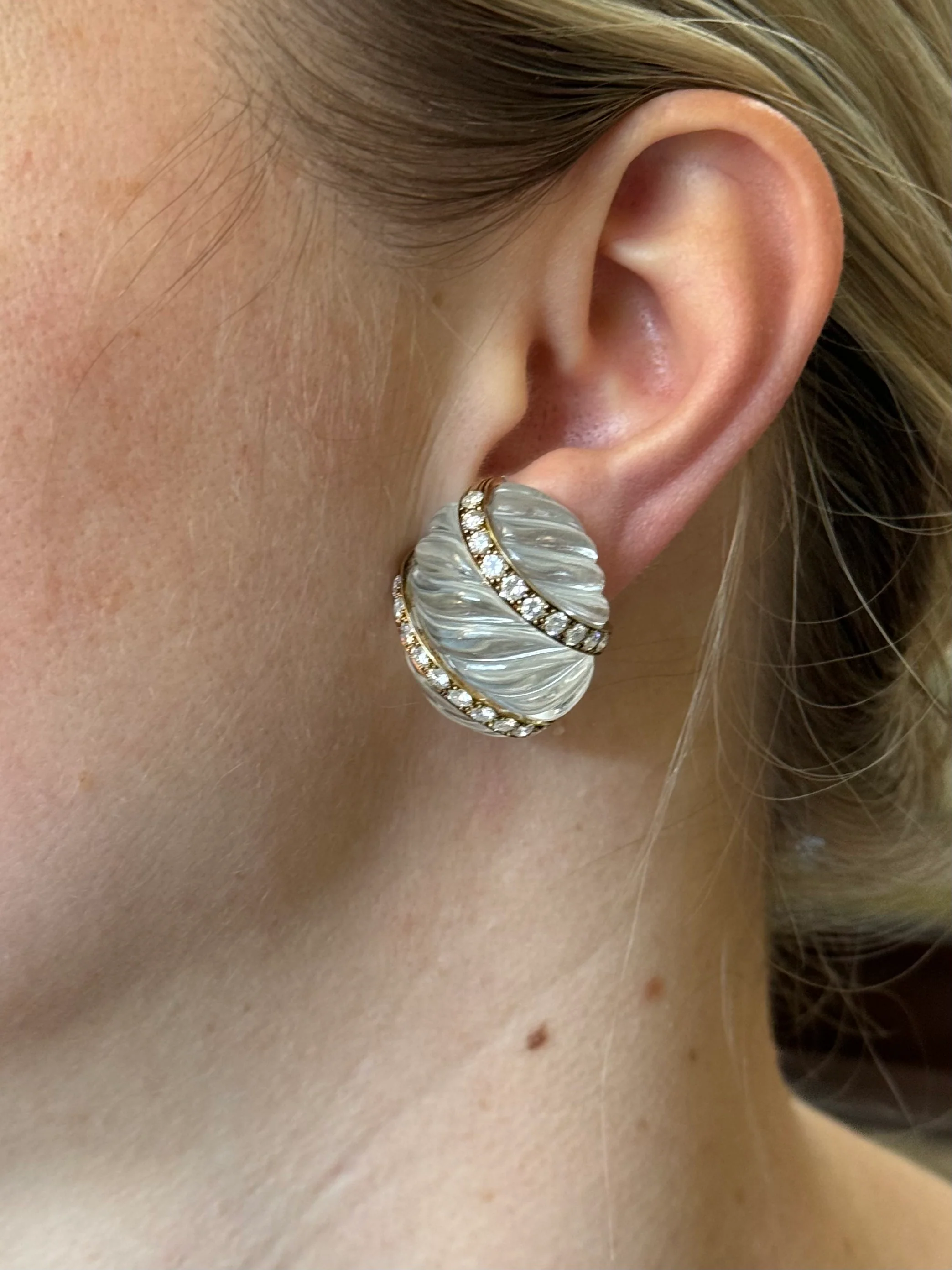 David Webb Crystal Diamond Gold Platinum Earrings