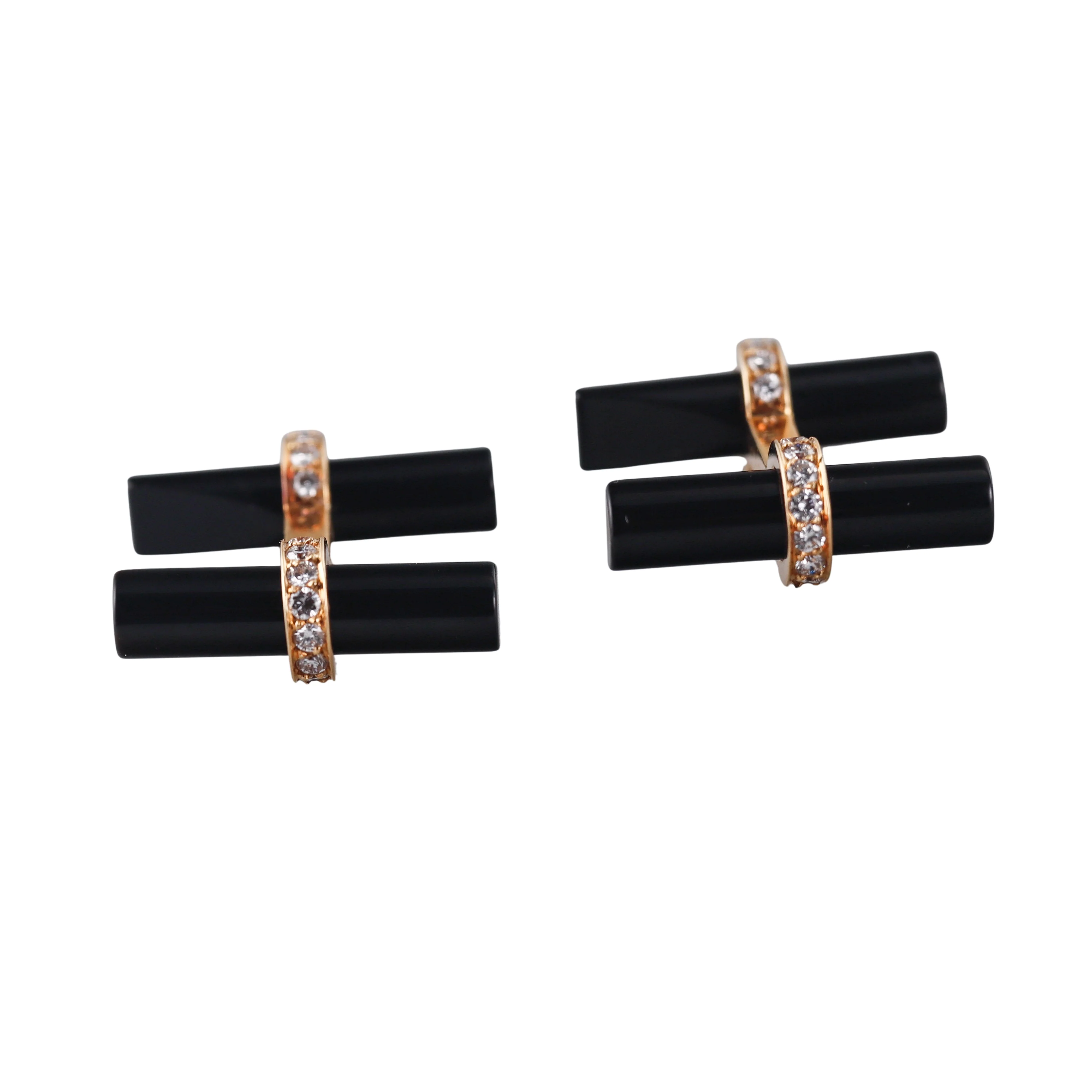 Cartier Onyx Diamond Yellow Gold Bar Cufflinks