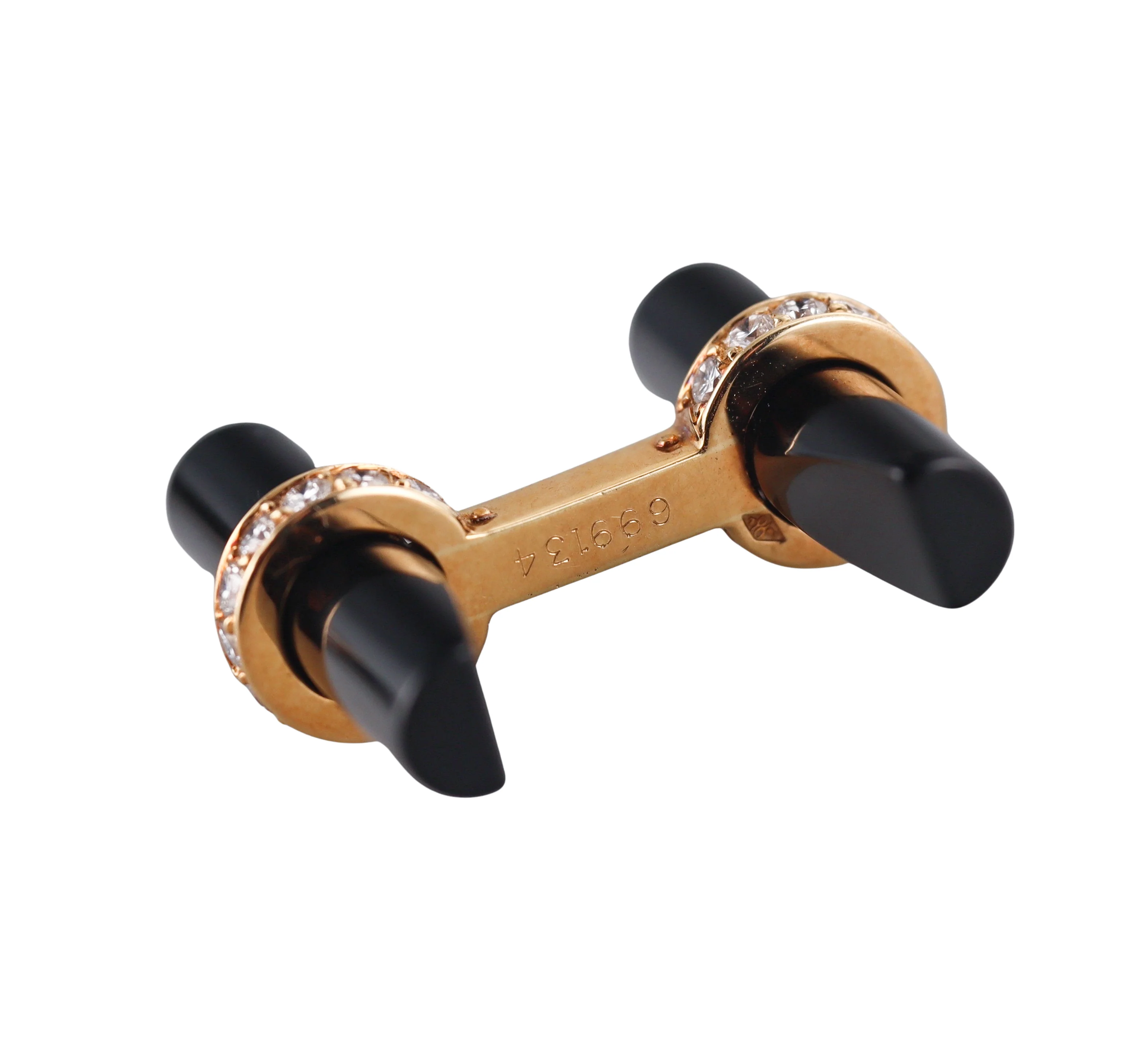 Cartier Onyx Diamond Yellow Gold Bar Cufflinks