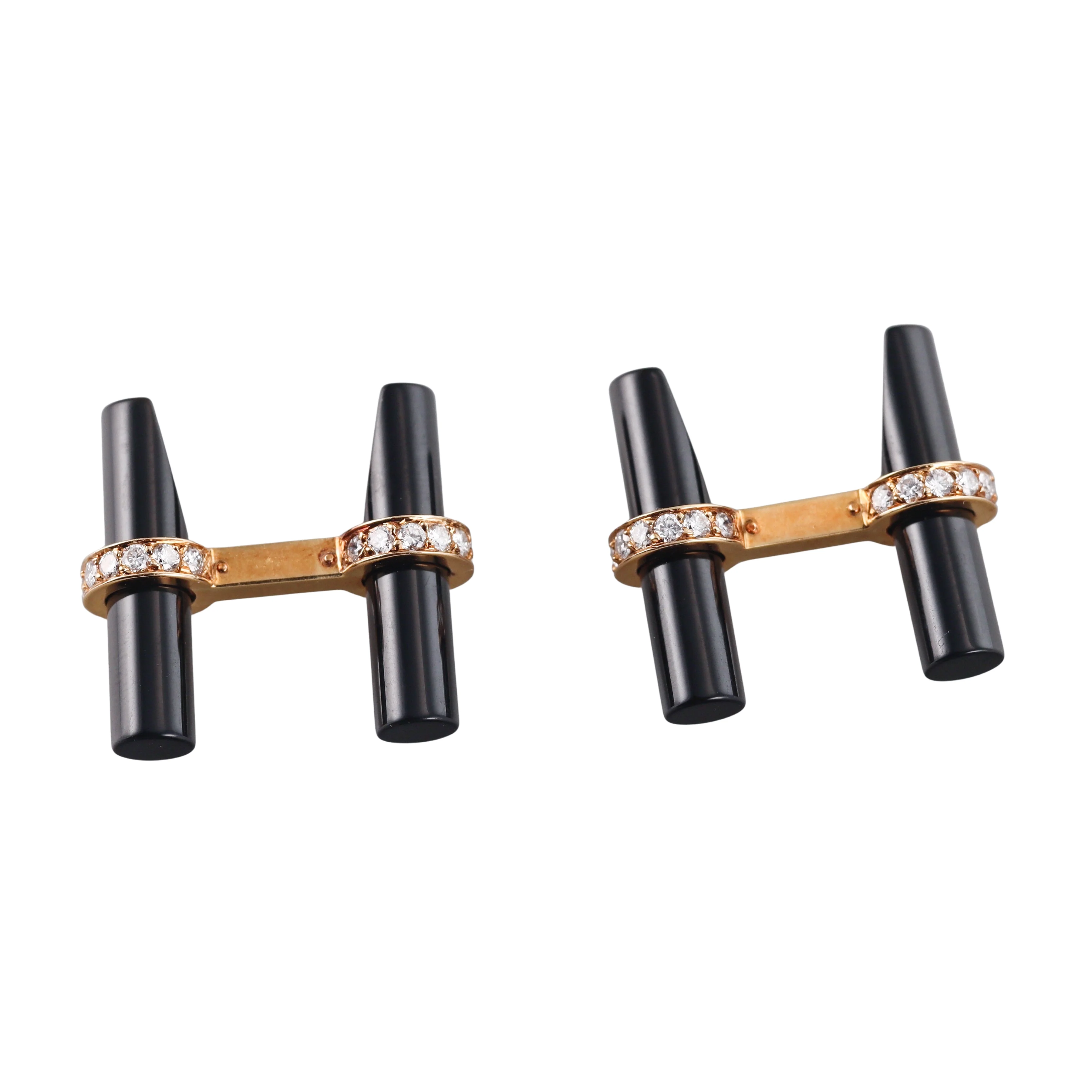 Cartier Onyx Diamond Yellow Gold Bar Cufflinks