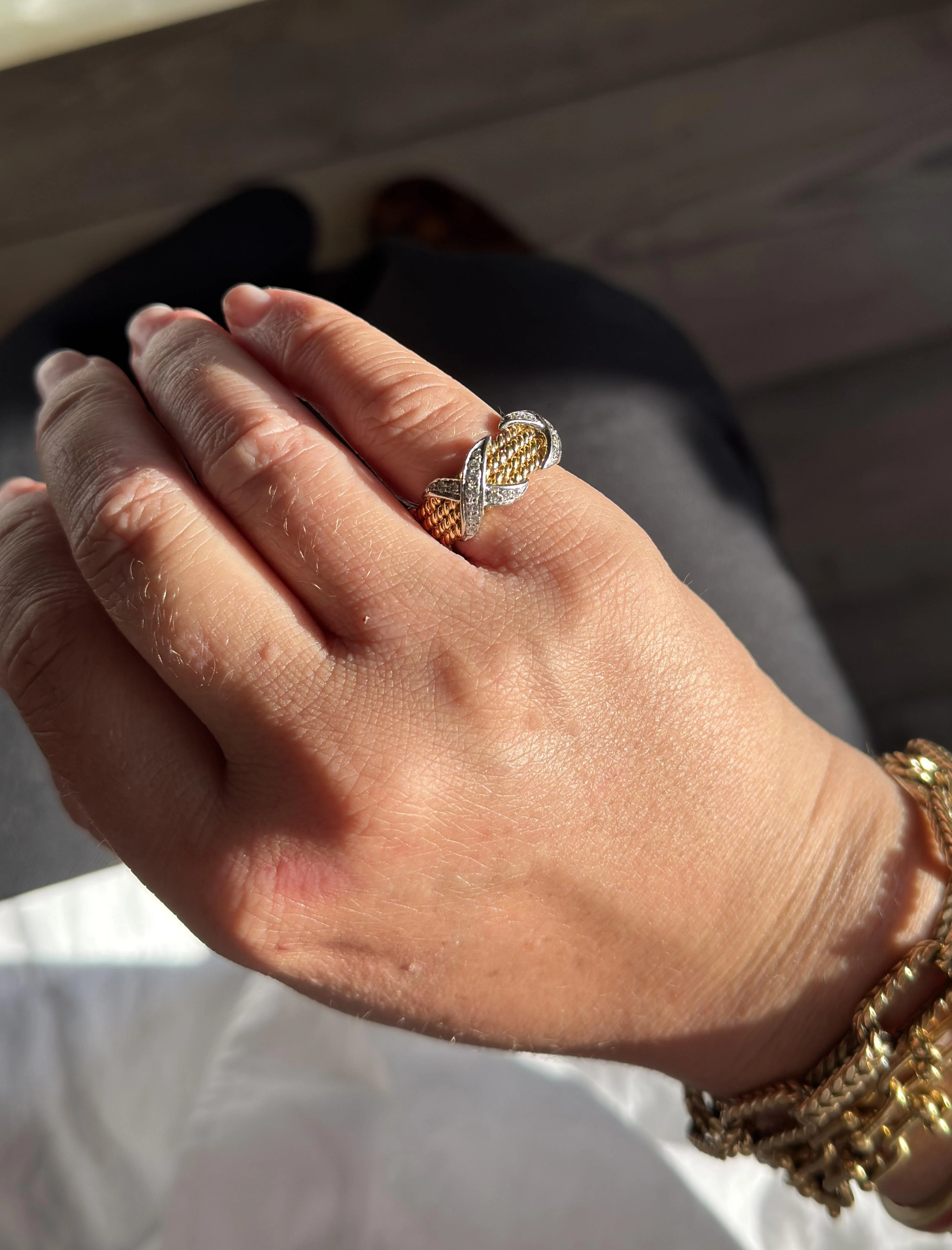 Tiffany Co Schlumberger Four Row Rope Diamond Gold Platinum Ring
