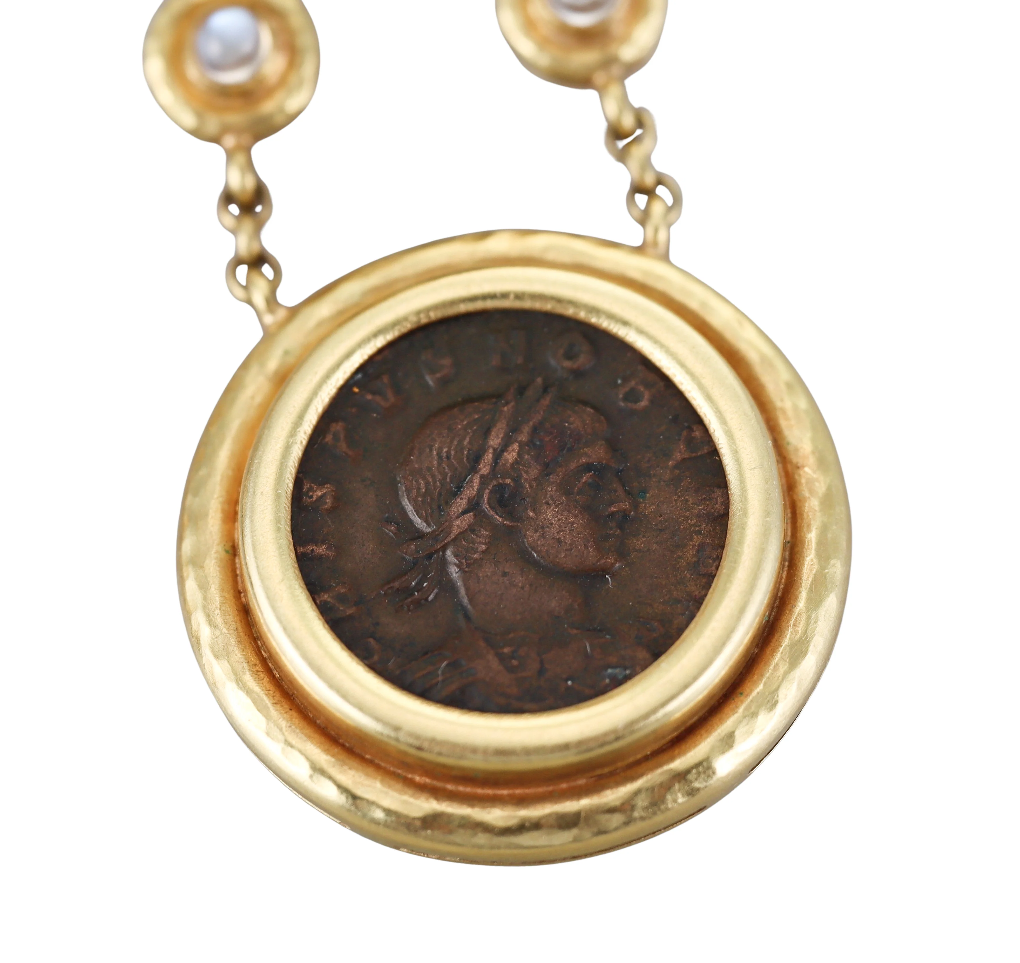 Elizabeth Locke Ancient Coin Moonstone Gold Drop Earrings