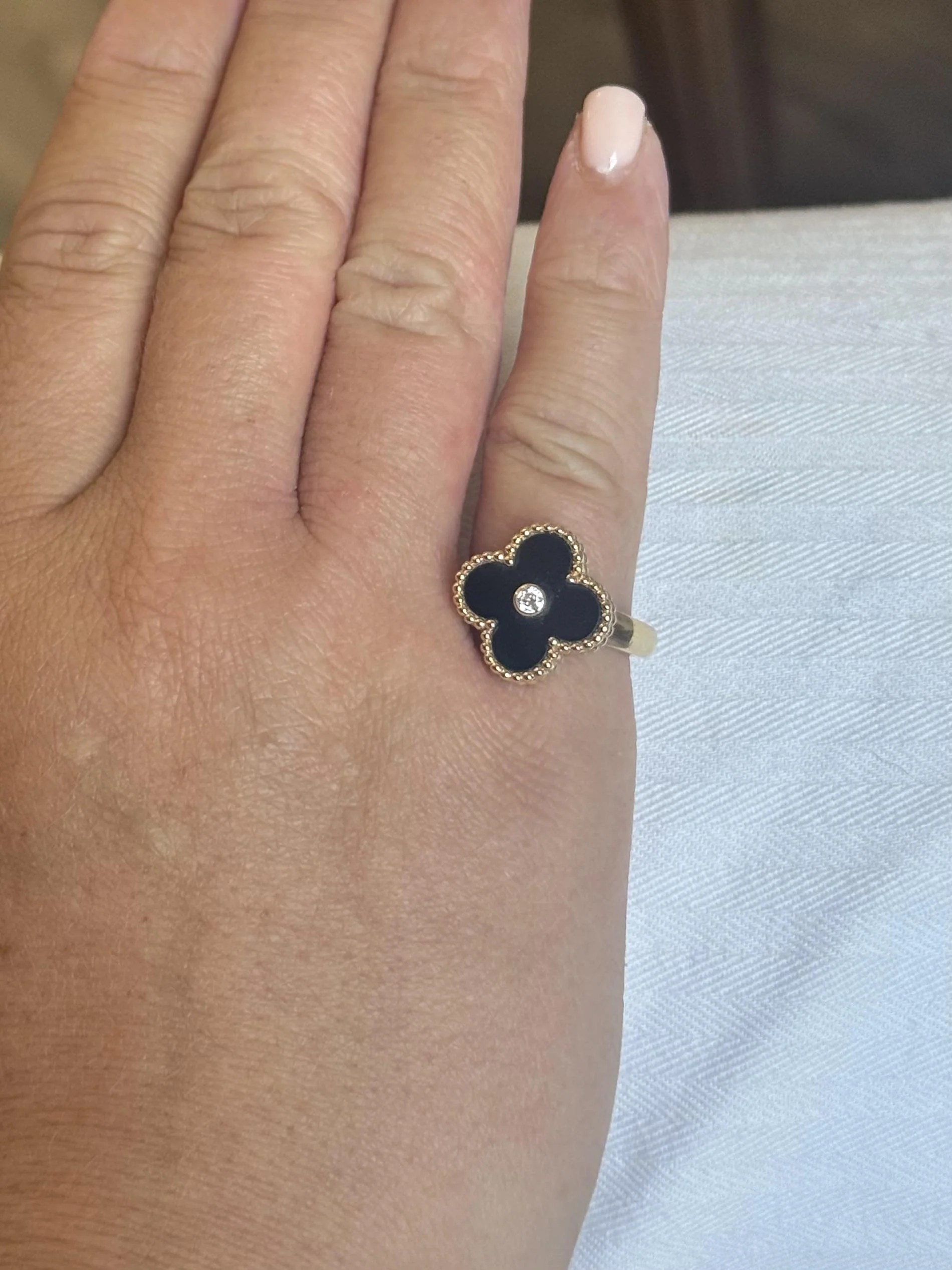 Van Cleef  Arpels Vintage Alhambra Onyx Diamond Gold Ring