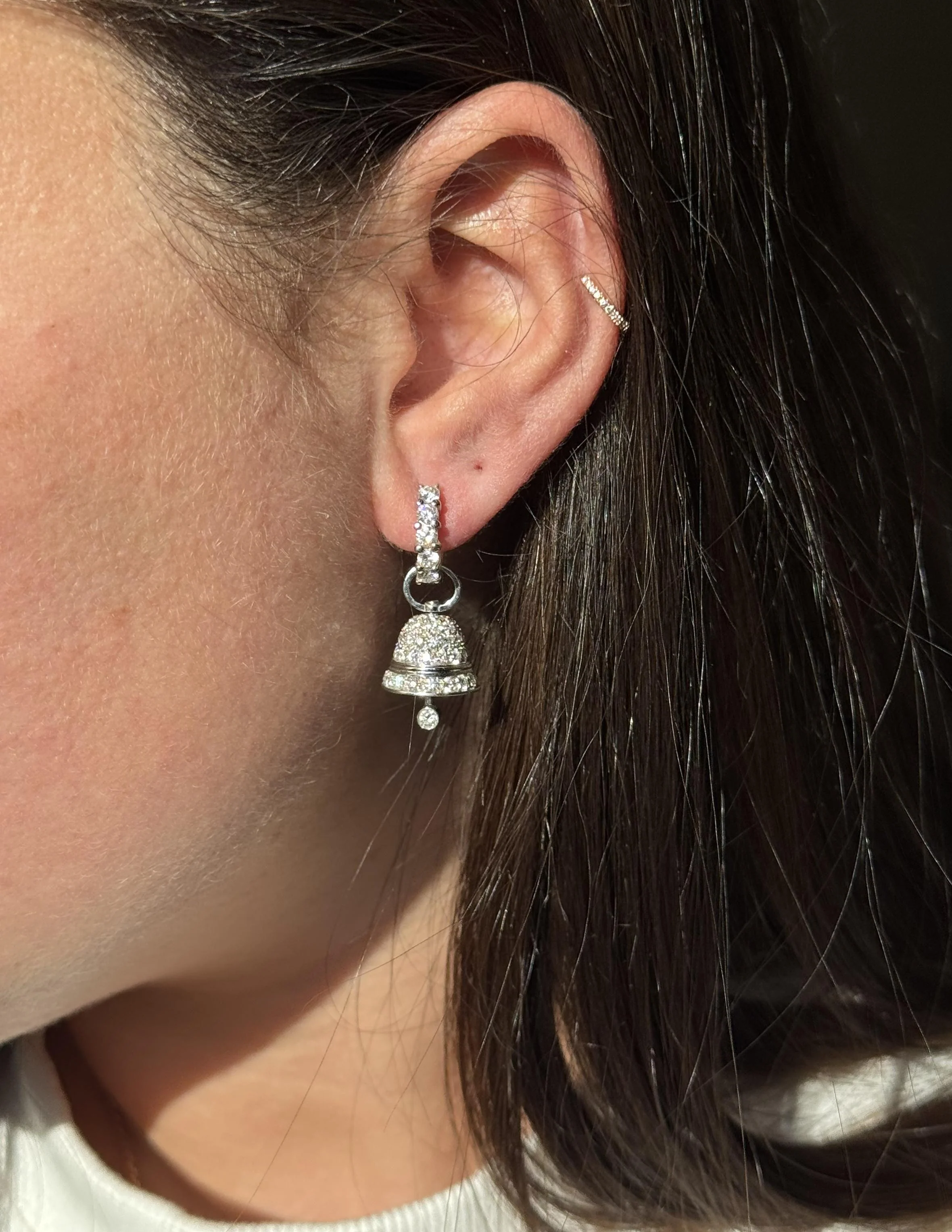 Modern Italian Gold Diamond Bell Drop Night  Day Earrings