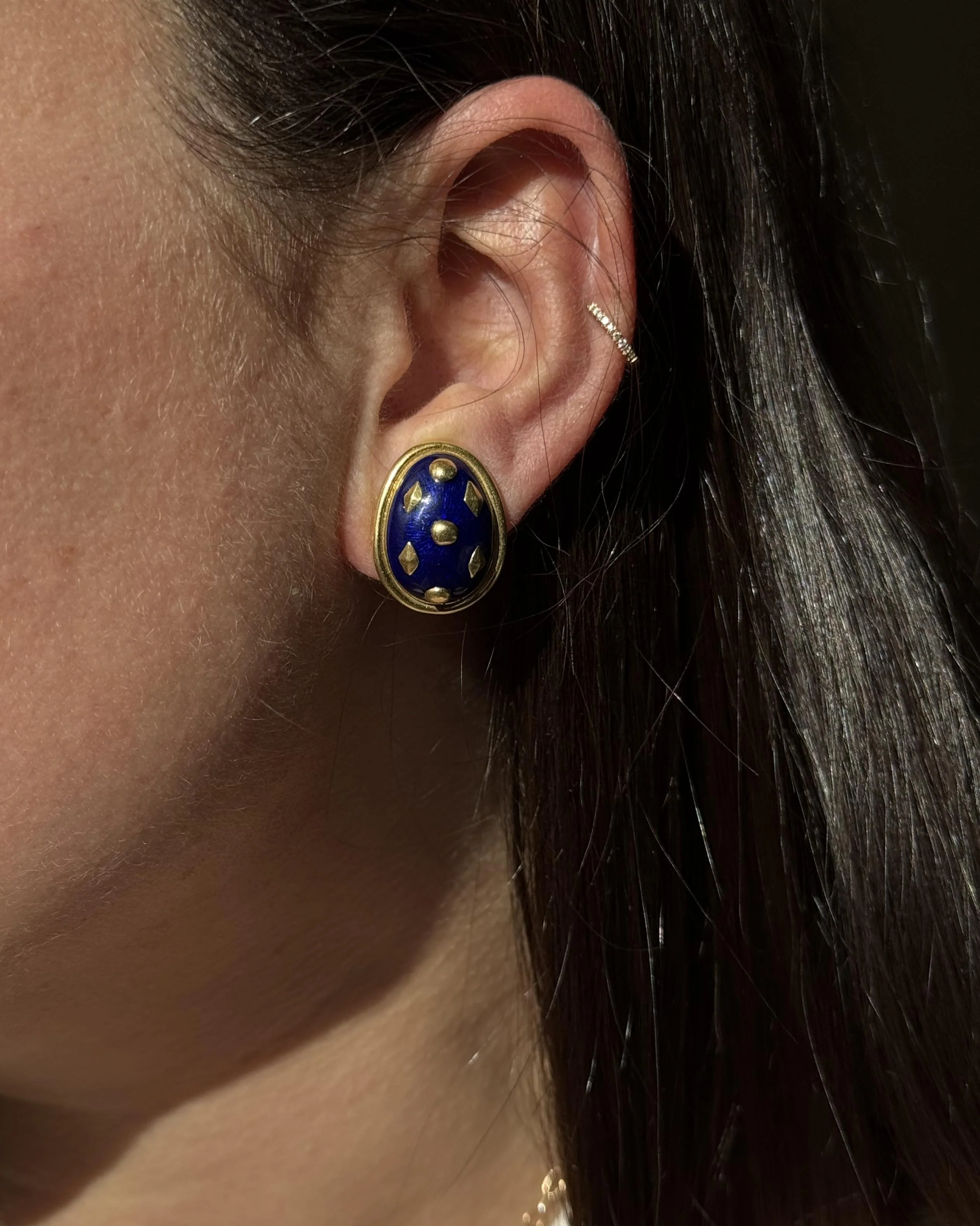 Tiffany Co Schlumberger Blue Enamel Gold Lozenge Earrings