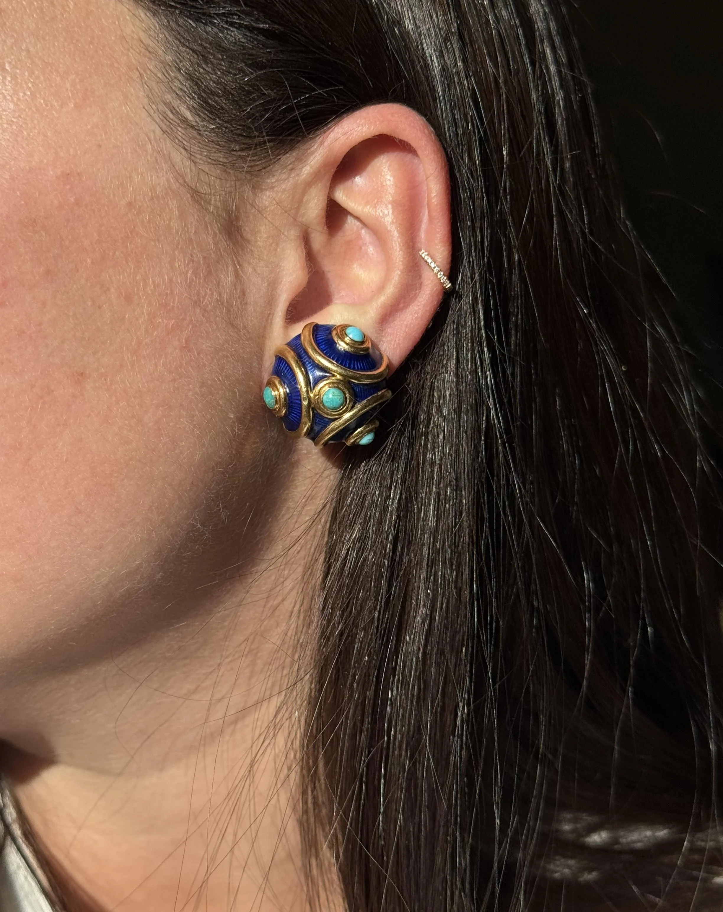 Tiffany Co Blue Enamel Turquoise Gold Earrings