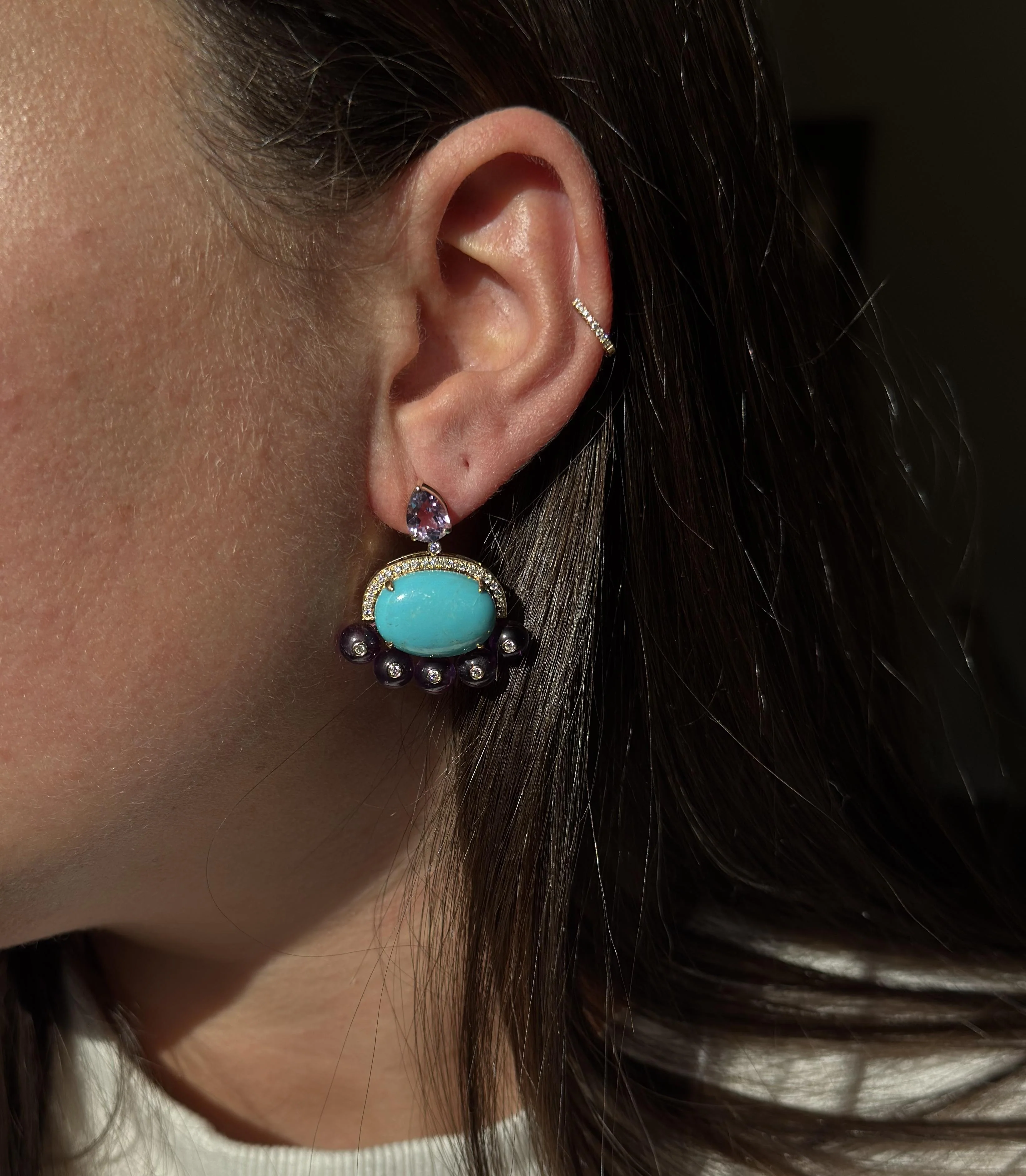 Fred Leighton Amethyst Turquoise Diamond Gold Earrings