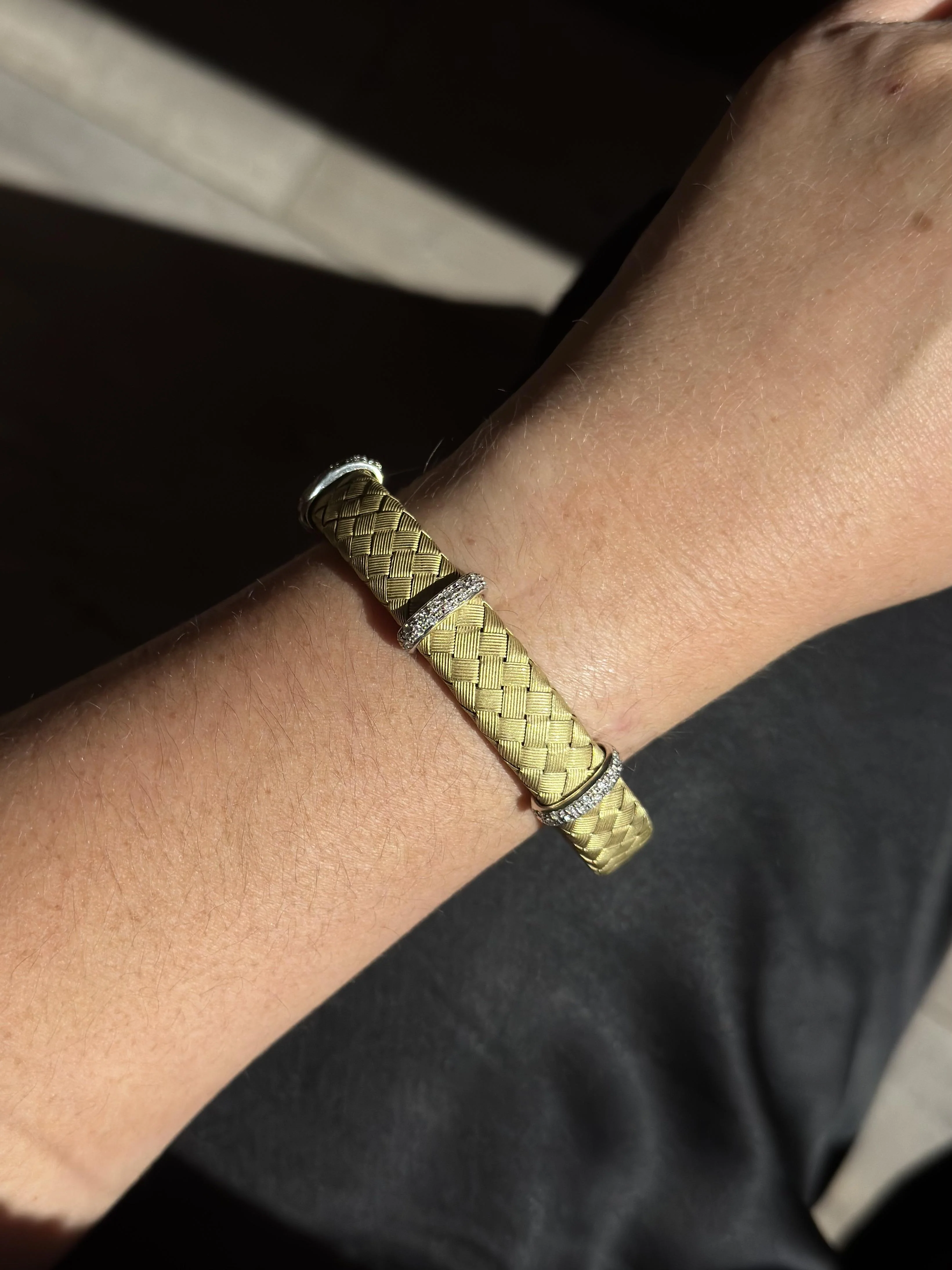 Roberto Coin Woven Silk Gold Sapphire Diamond Flexible Bracelet