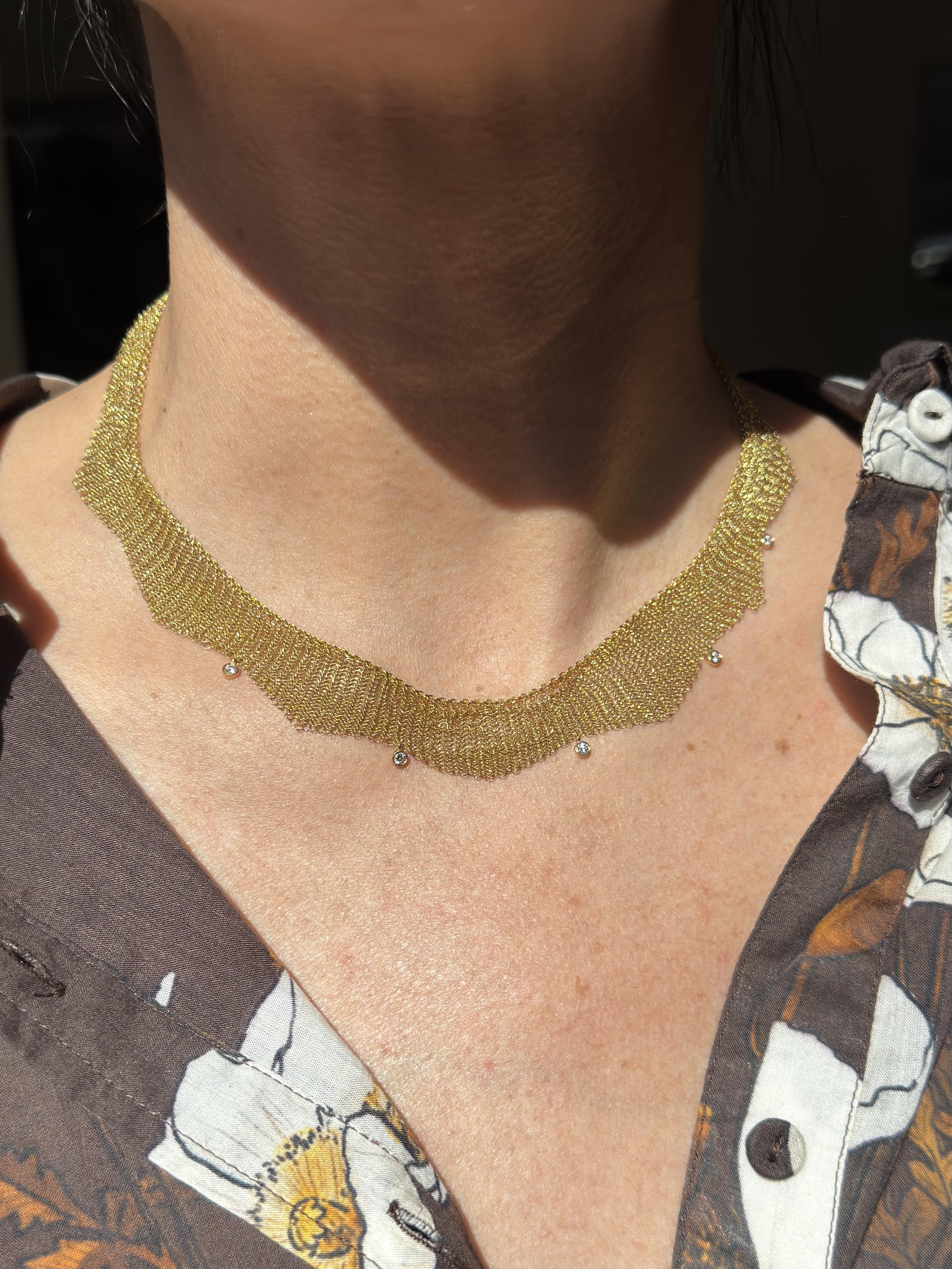 Tiffany  Co Elsa Peretti Mesh Diamond Gold Necklace