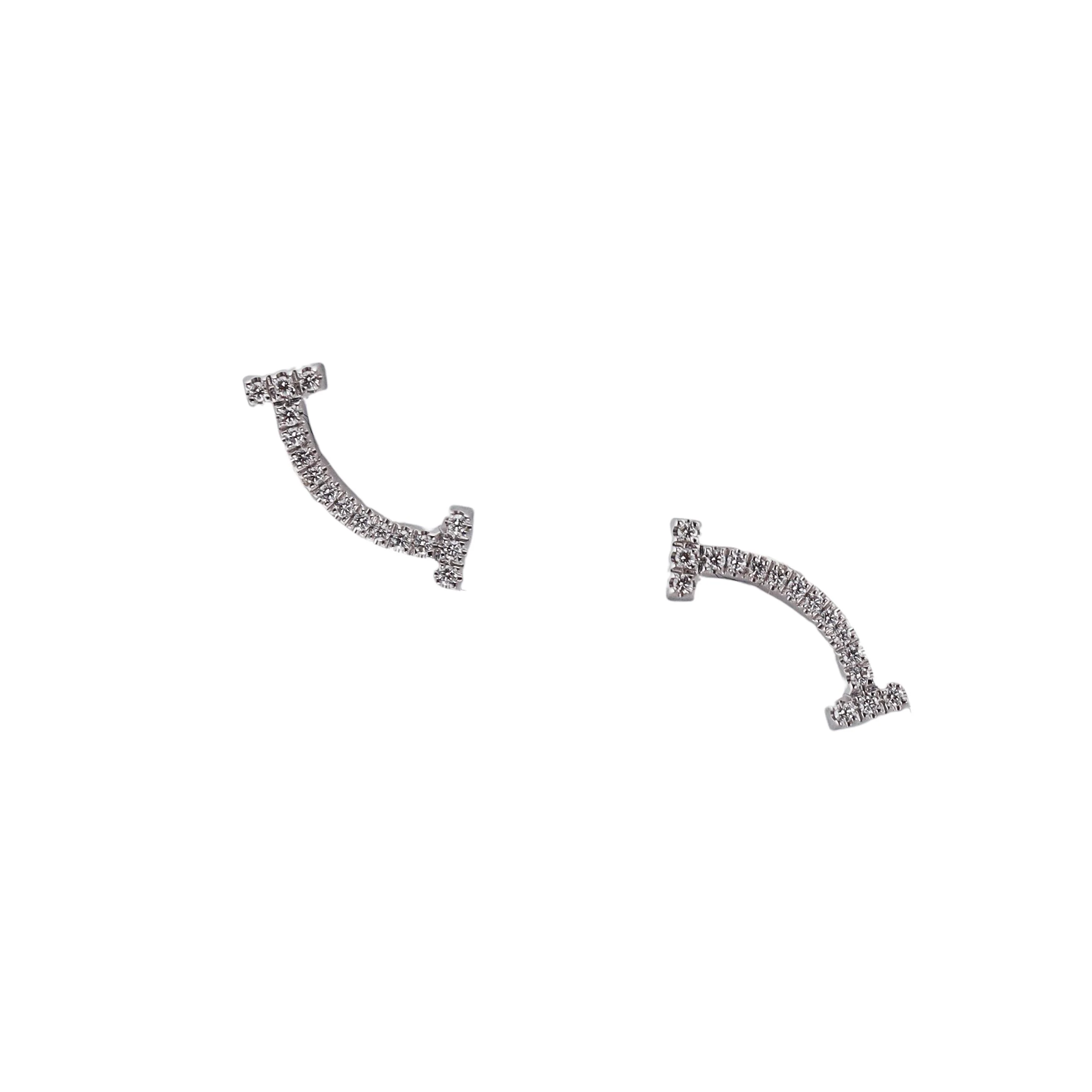 Tiffany  Co T Smile Diamond White Gold Stud Earrings