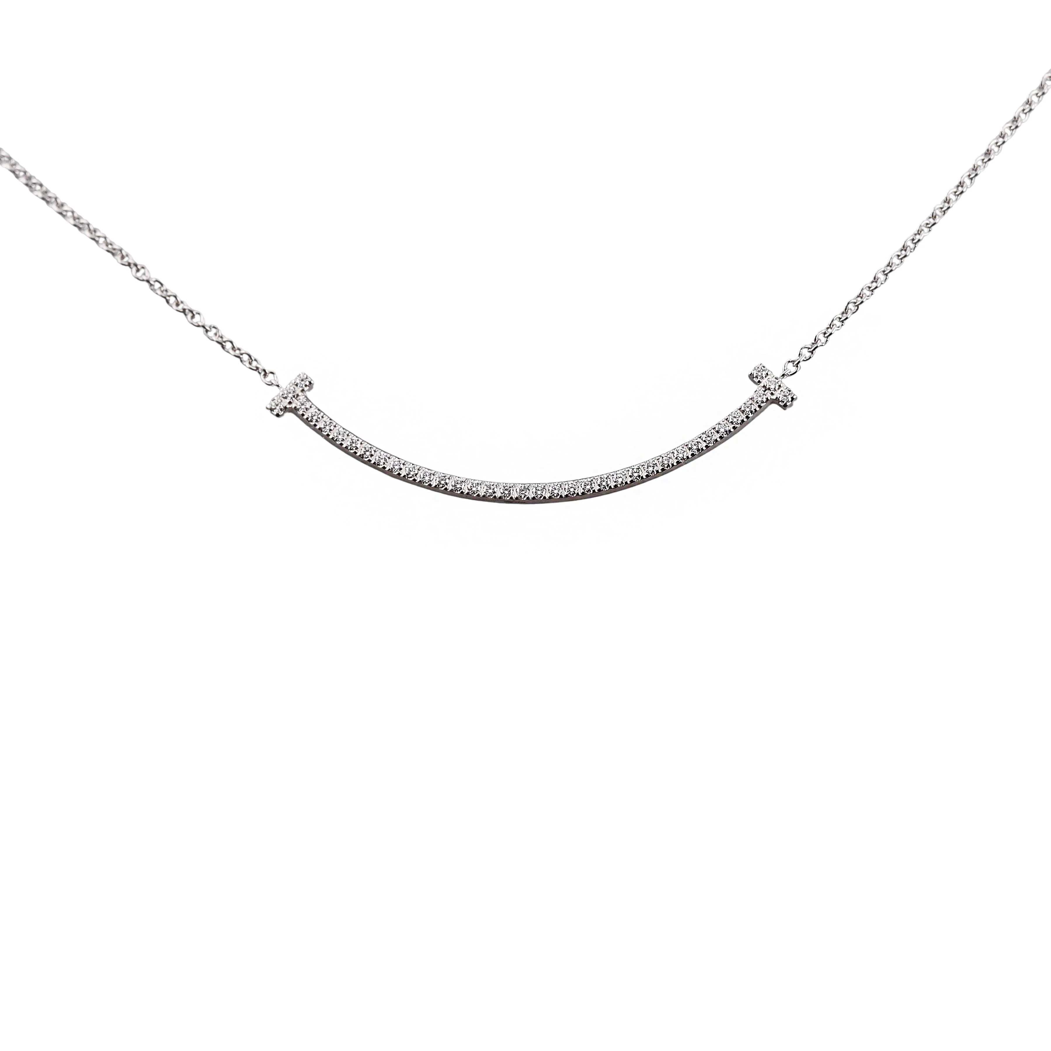 Tiffany Co T Smile Diamond White Gold Necklace