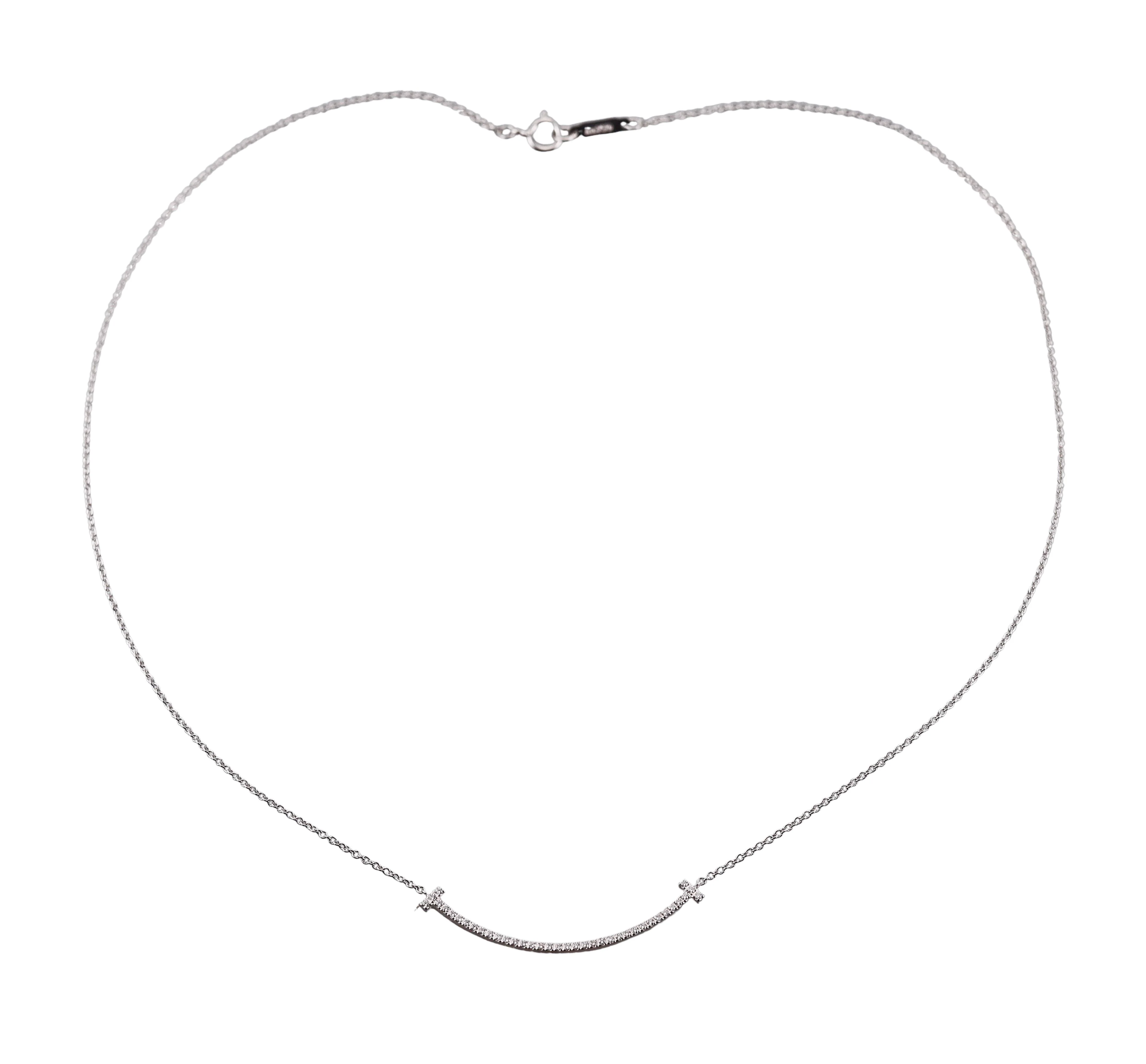 Tiffany Co T Smile Diamond White Gold Necklace