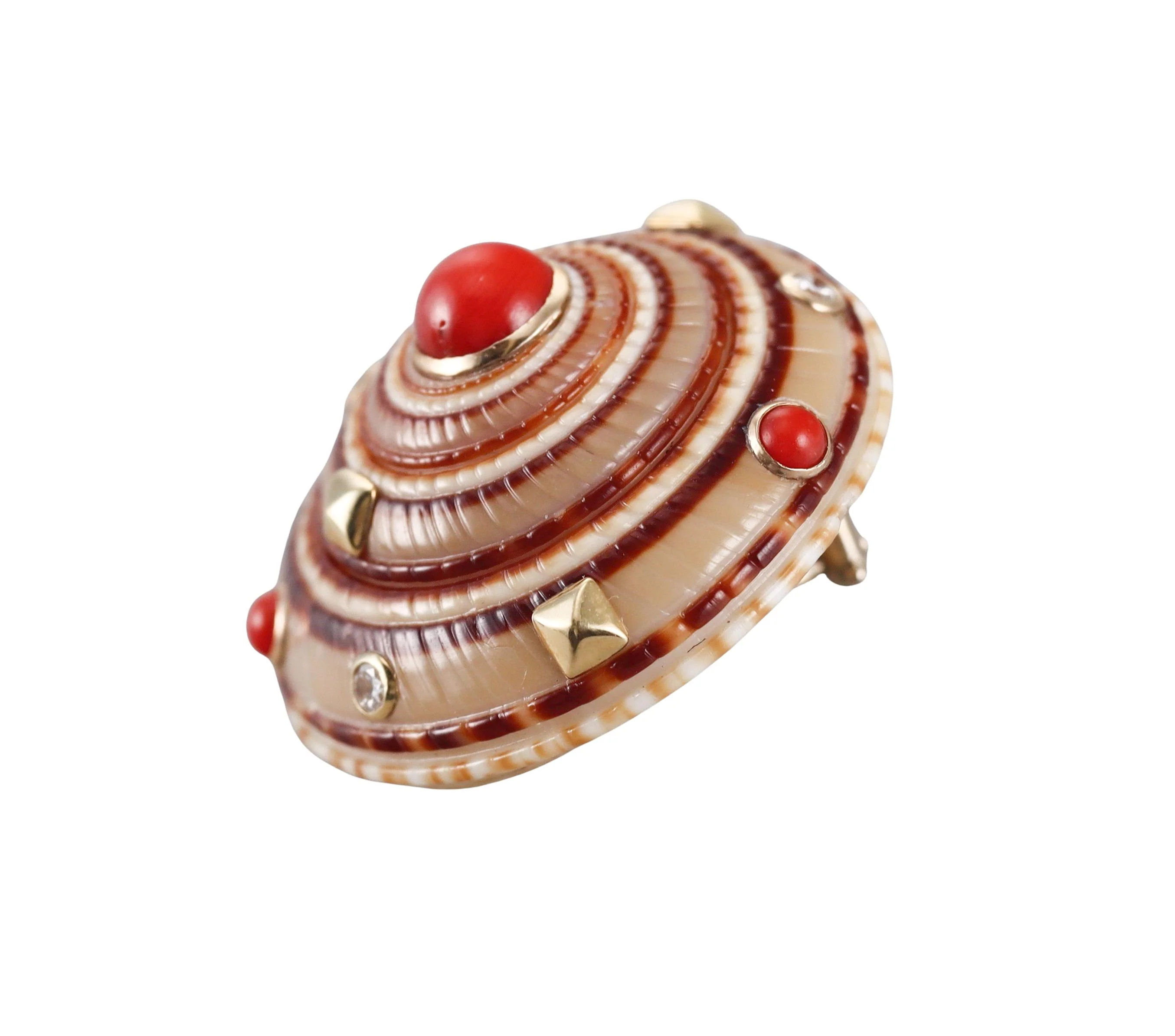 Coral Diamond Gold Shell Earrings