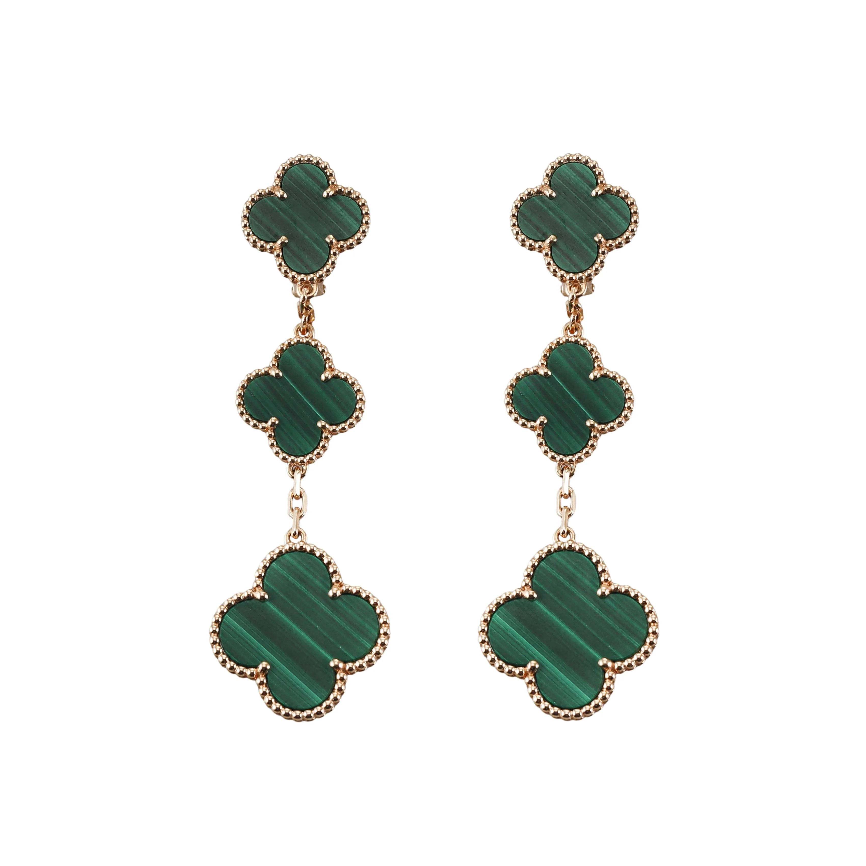 Van Cleef  Arpels Magic Alhambra 3 Motifs Malachite Gold Earrings