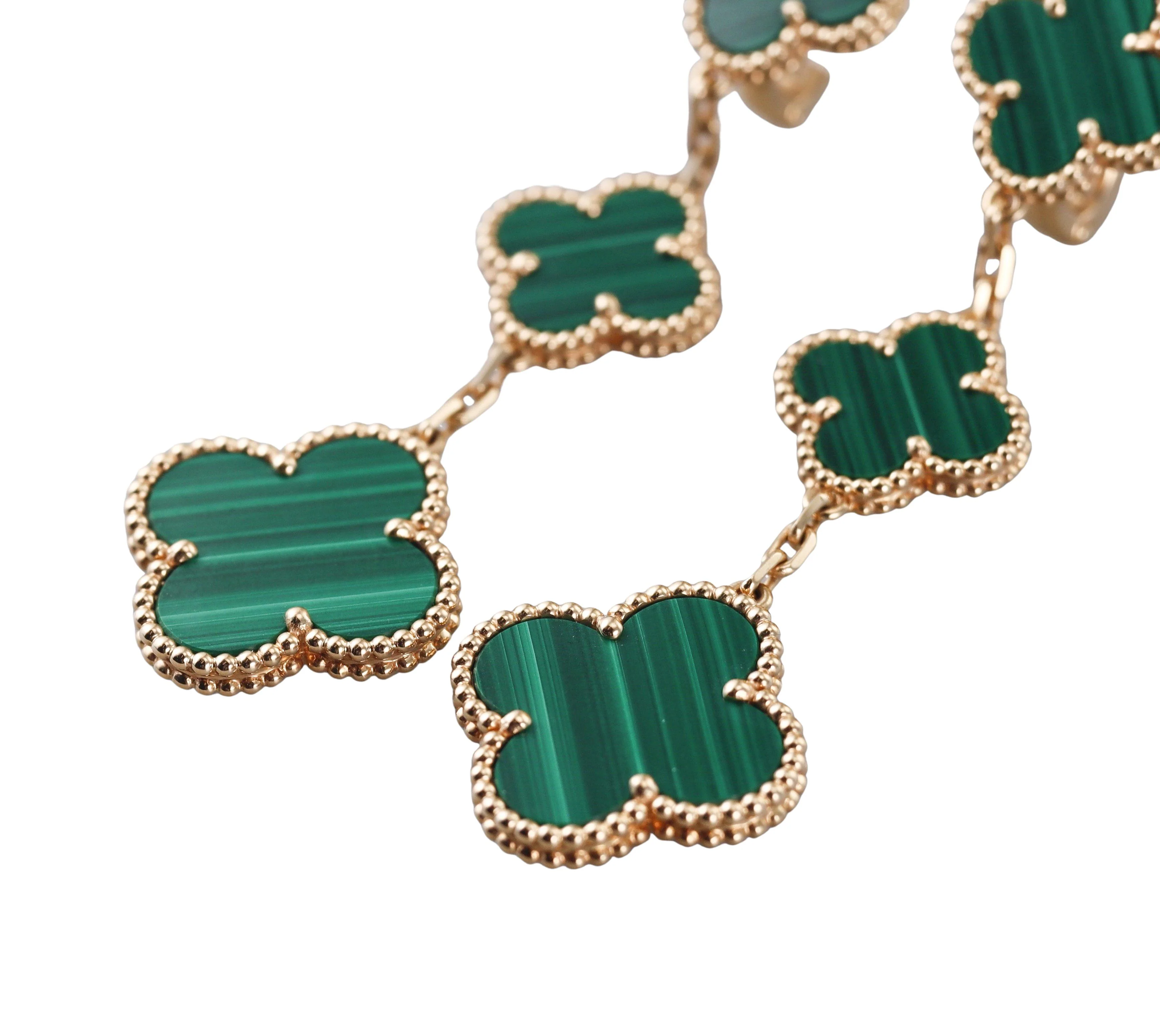 Van Cleef Arpels Magic Alhambra 3 Motifs Malachite Gold Earrings