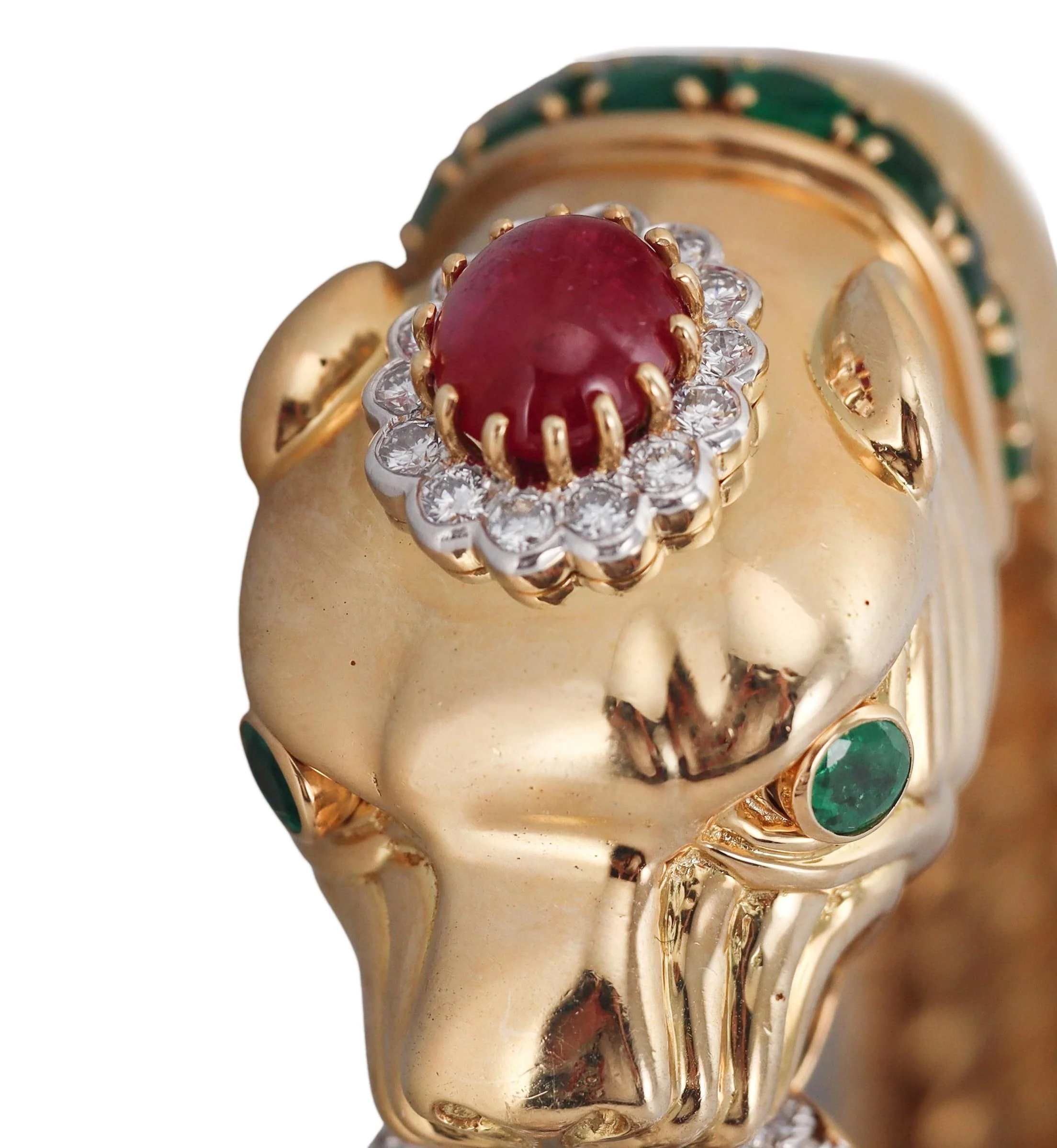 David Webb Diamond Emerald Ruby Gold Platinum Panther Bracelet
