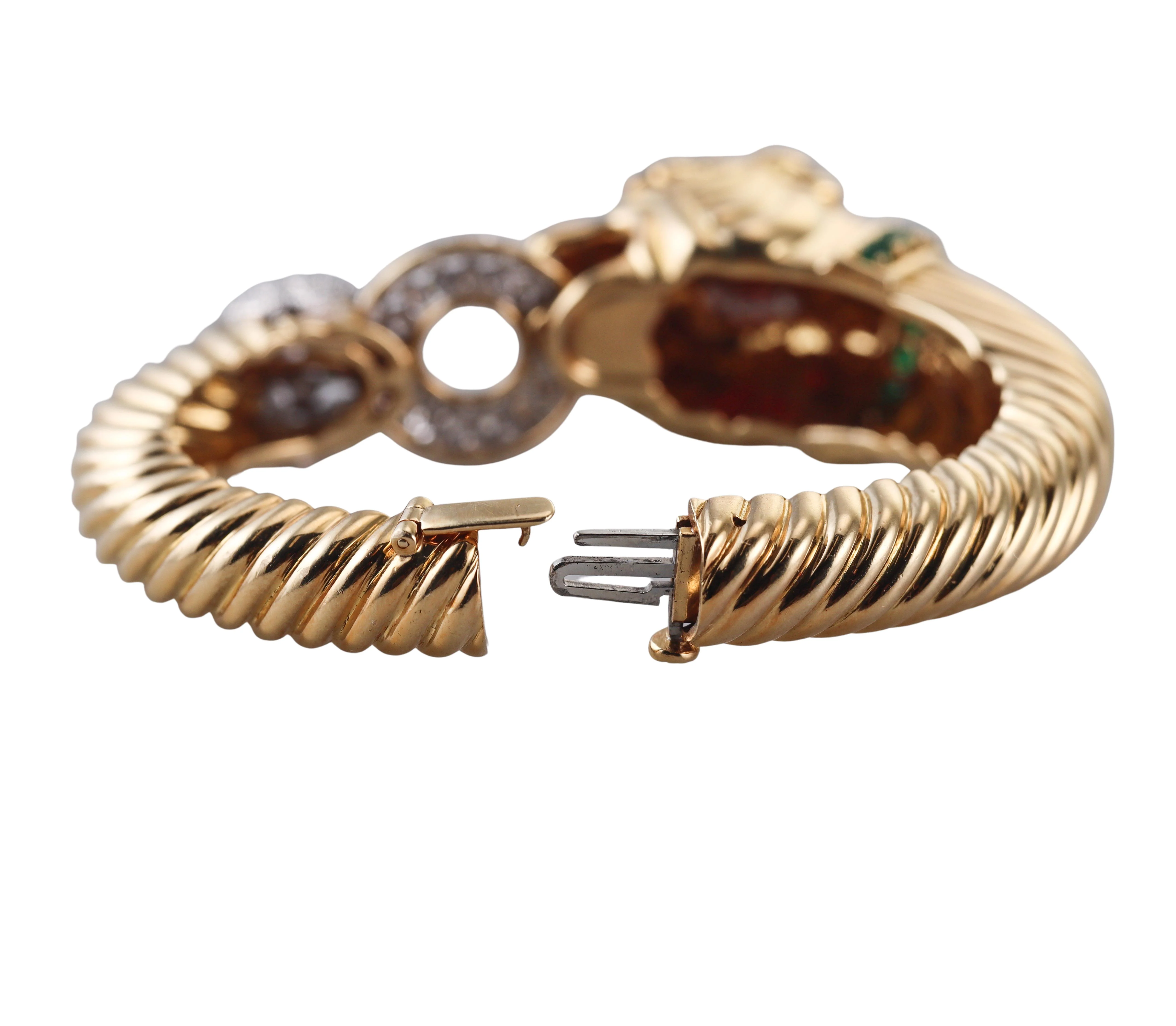 David Webb Diamond Emerald Ruby Gold Platinum Panther Bracelet