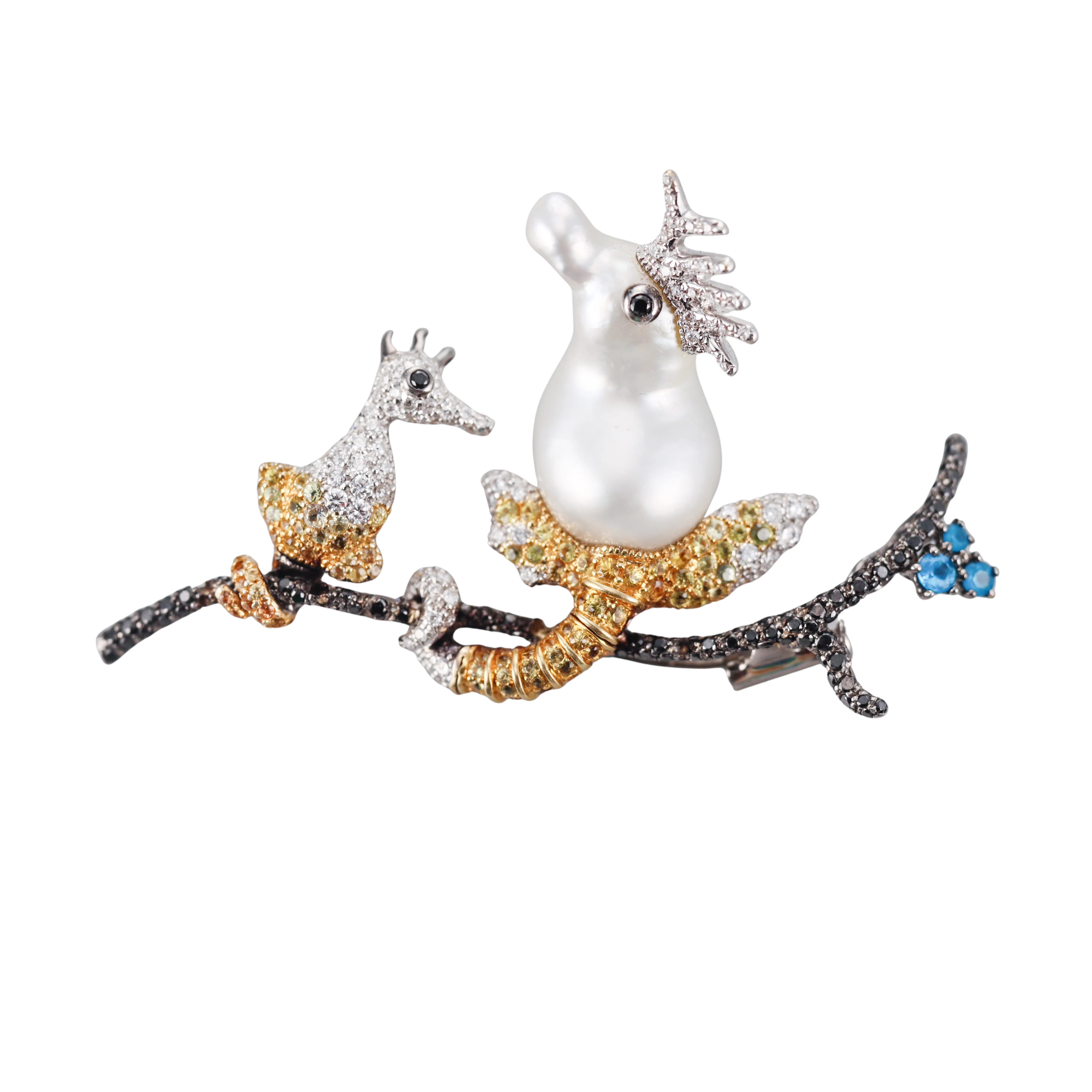 Assael Diamond Sapphire Apatite Baroque Pearl Gold Sea Creature Brooch