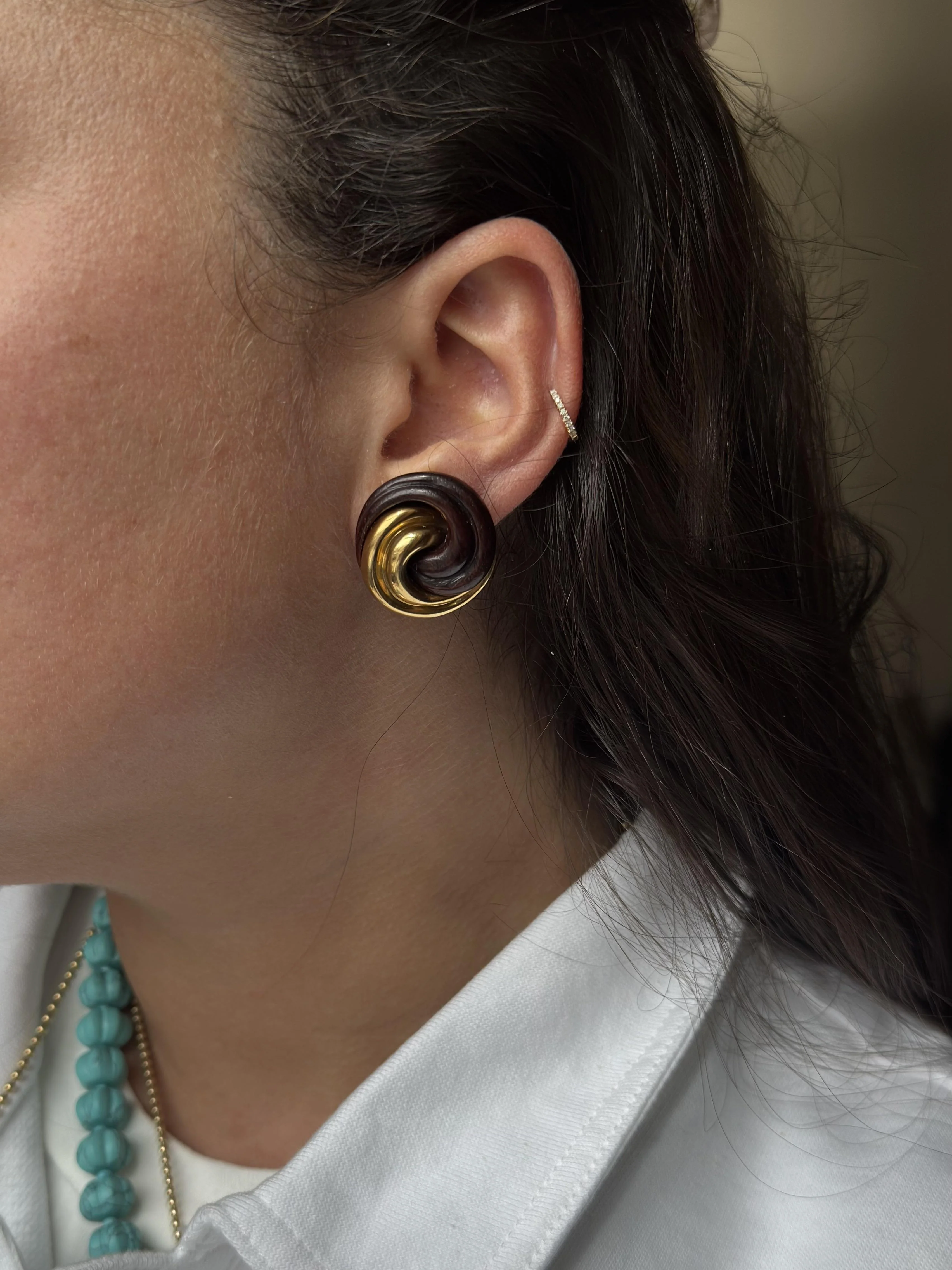 Seaman Schepps Swirl Wood Gold Earrings