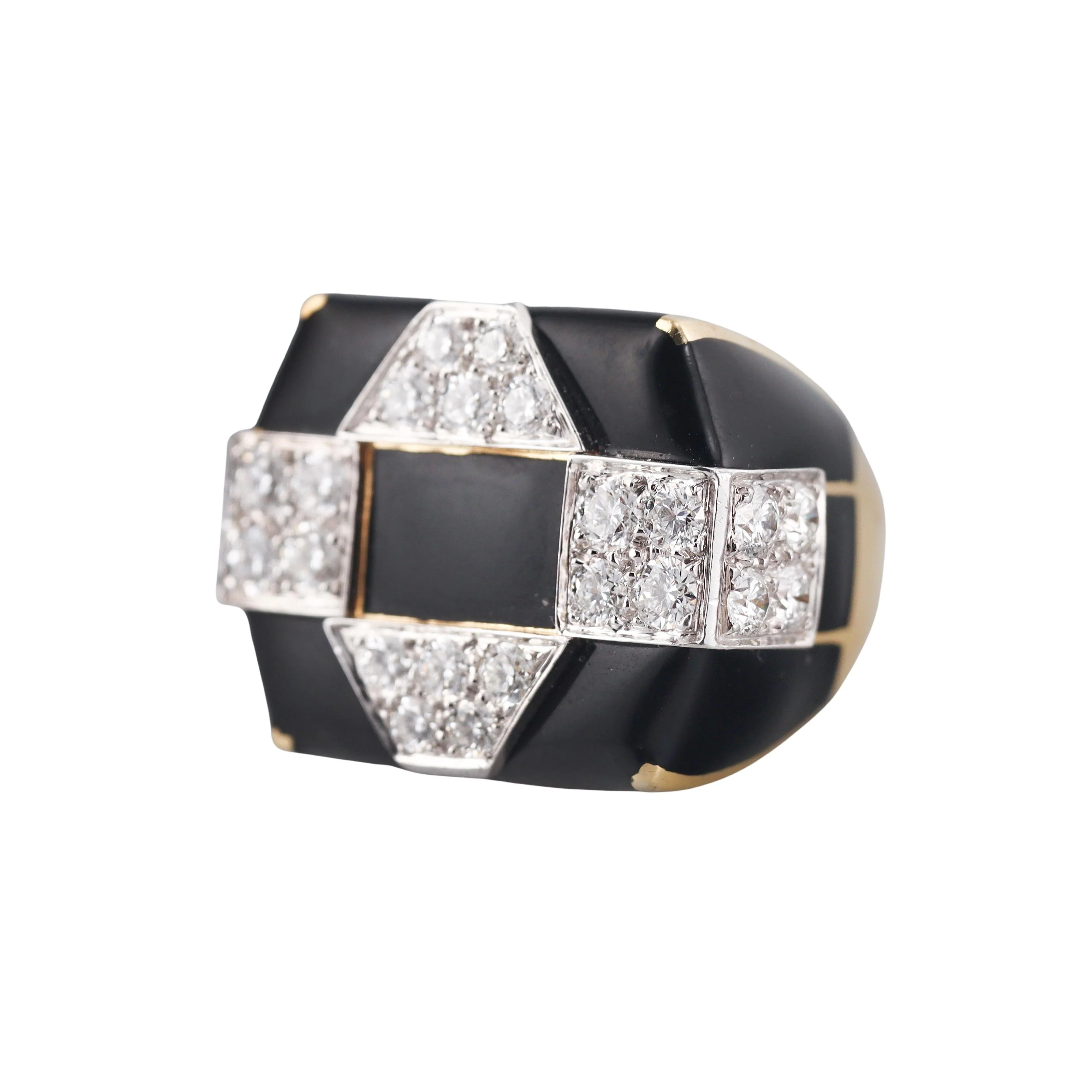 David Webb Checkerboard Diamond Enamel Gold Platinum Ring