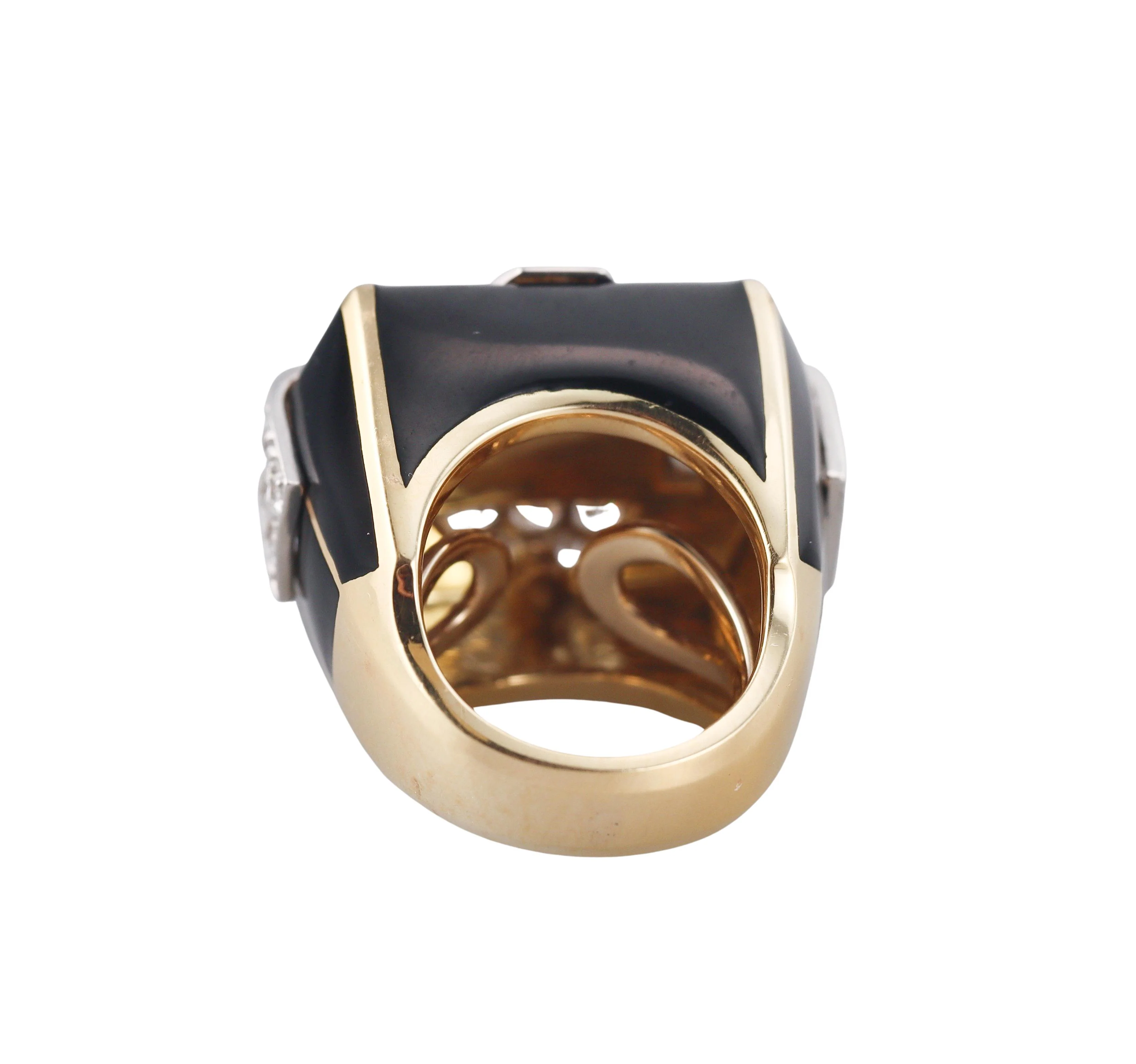 David Webb Checkerboard Diamond Enamel Gold Platinum Ring