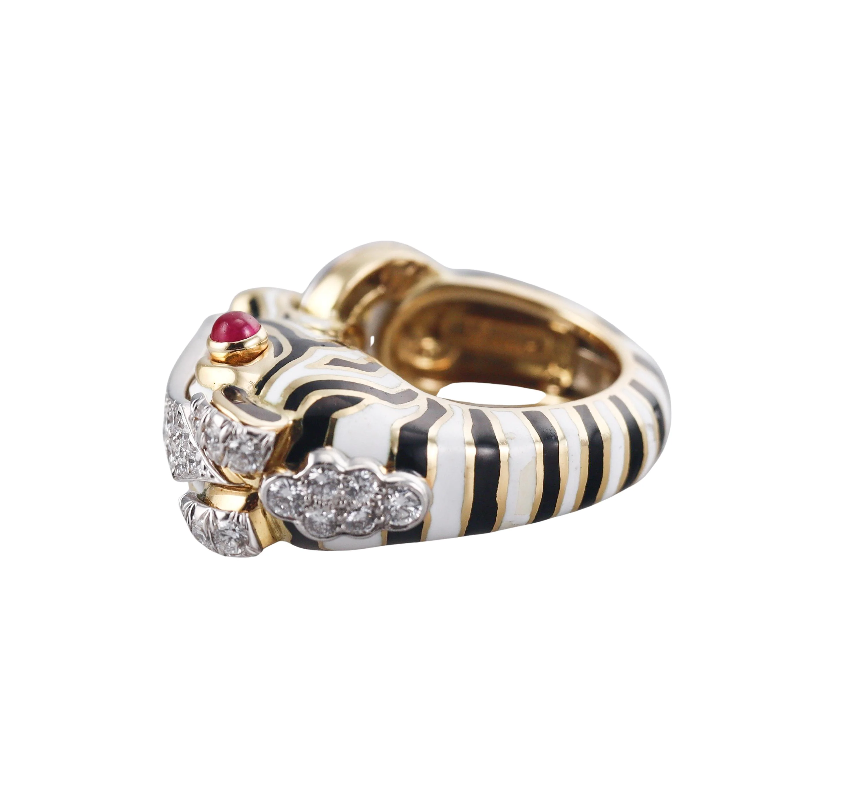 David Webb Zebra Diamond Ruby Enamel Gold Platinum Ring