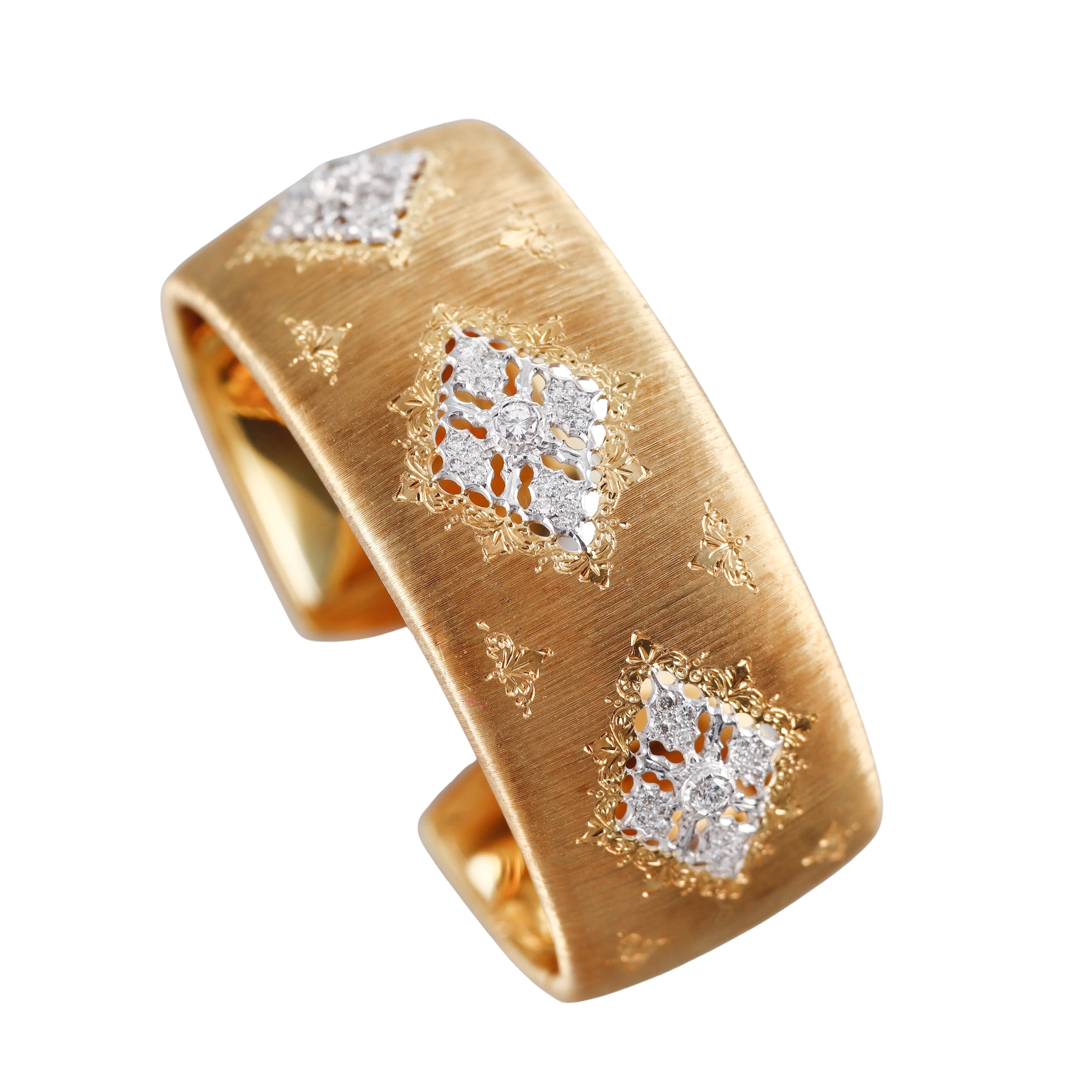 Mario Buccellati Classic Cuff Diamond Gold Bracelet