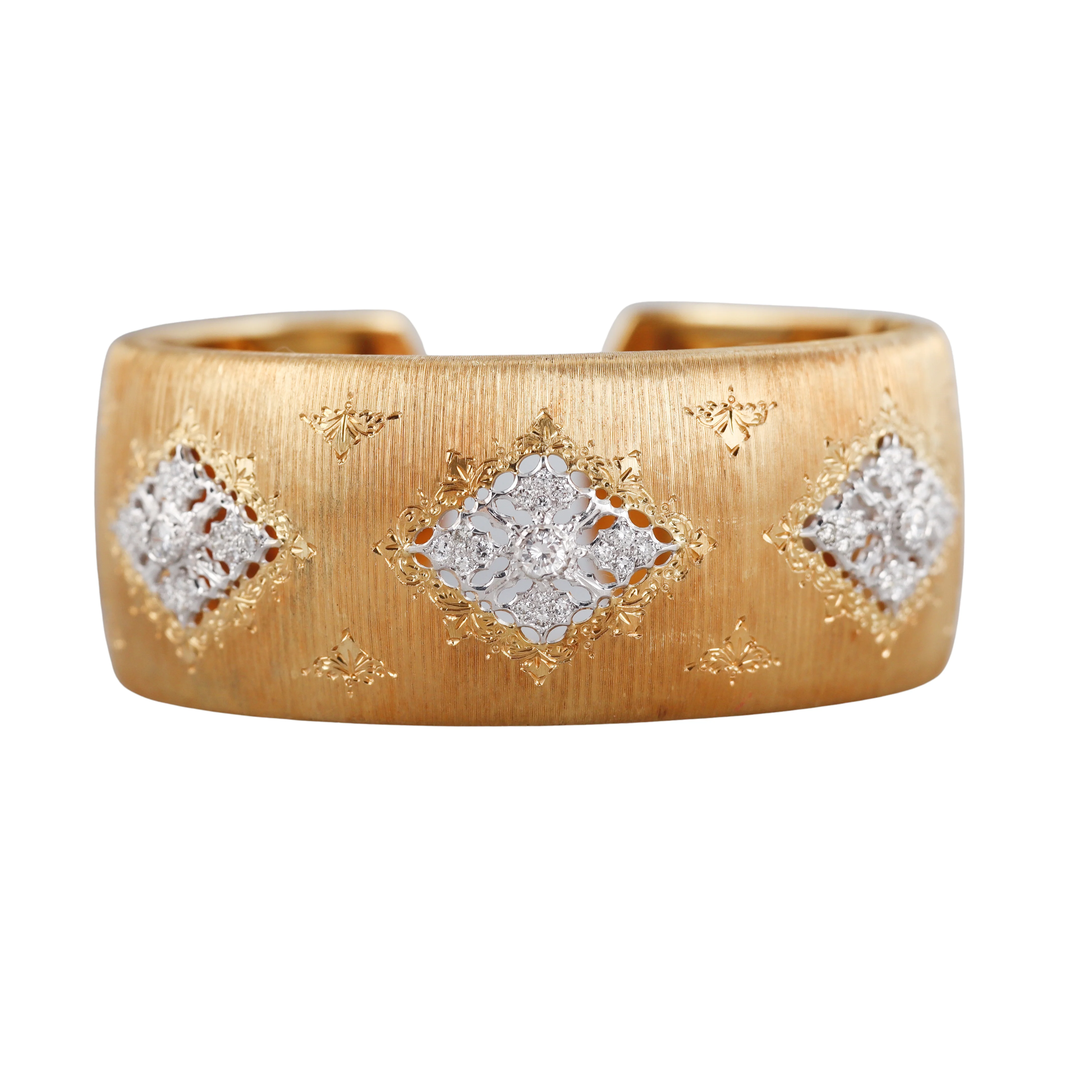 Mario Buccellati Classic Cuff Diamond Gold Bracelet