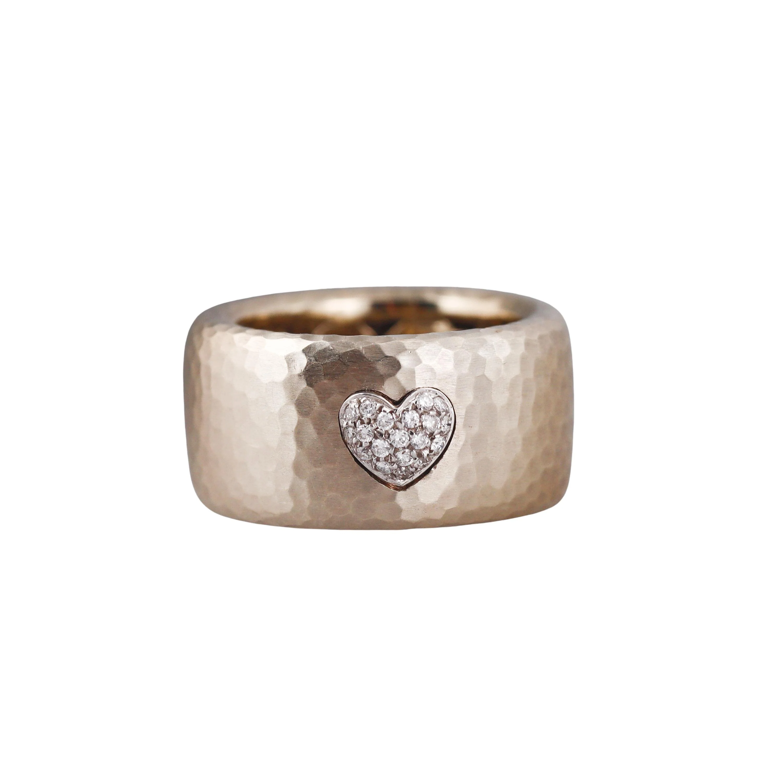 Pasquale Bruni Hammered Gold Diamond Heart Band Ring
