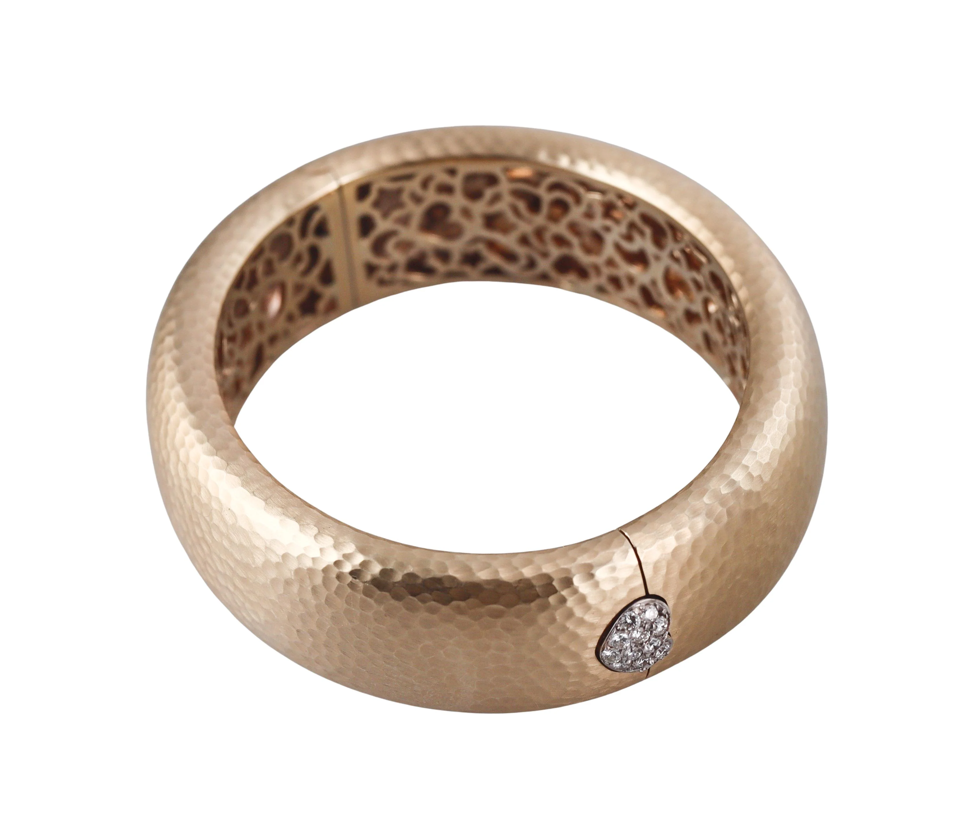 Pasquale Bruni Hammered Rose Gold Diamond Bangle Bracelet