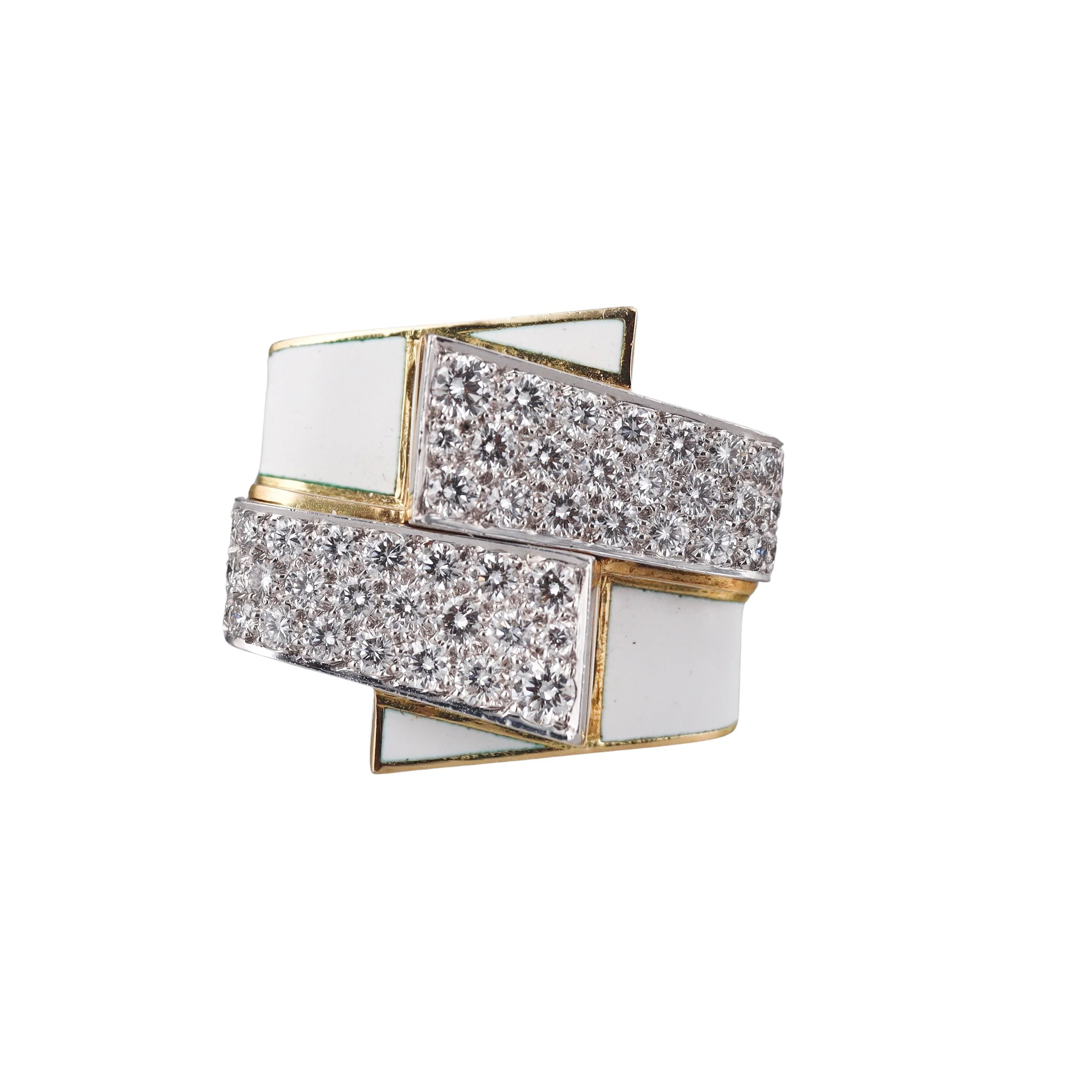 David Webb Ski Slope Diamond Enamel Gold Platinum Ring