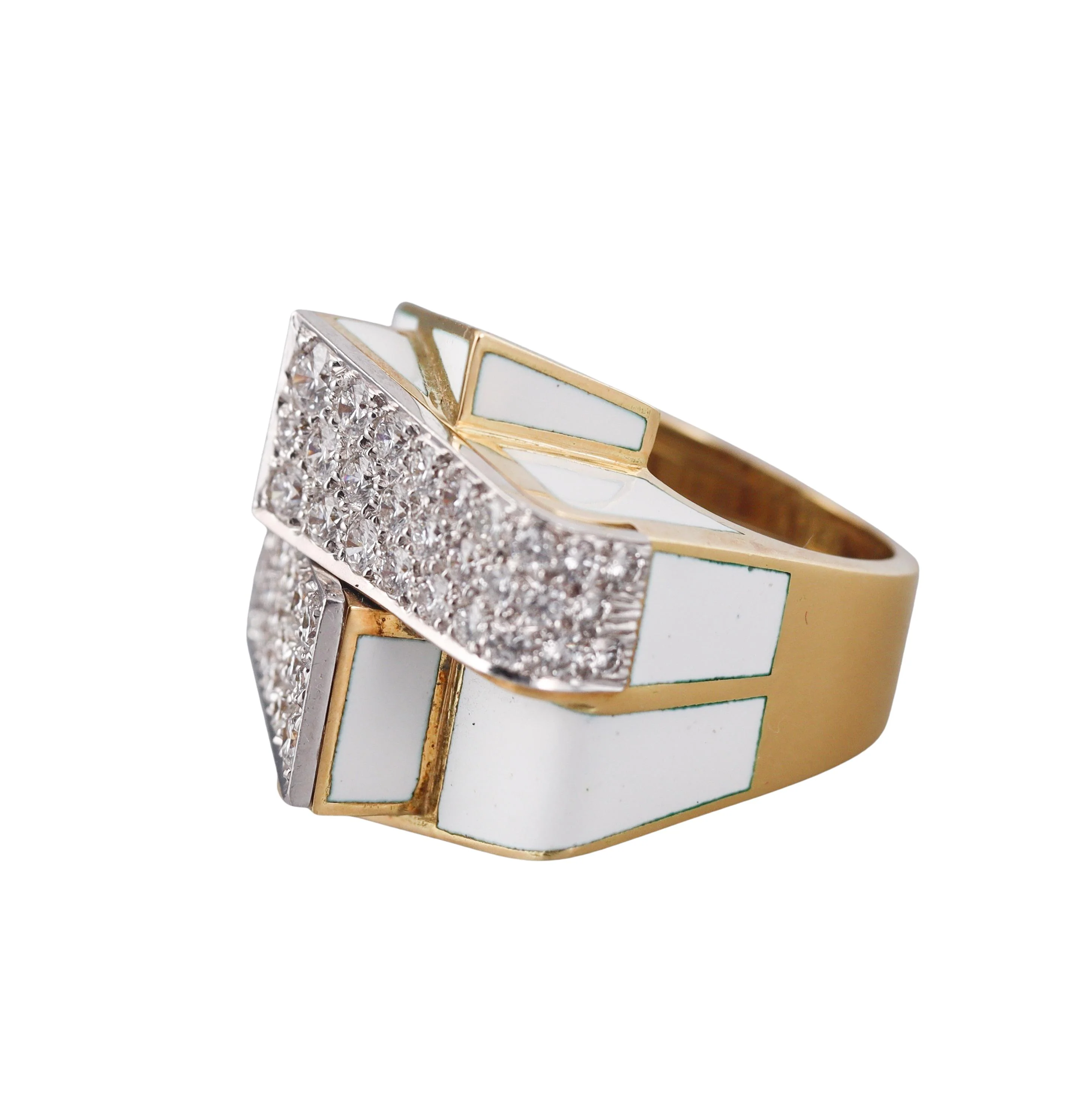 David Webb Ski Slope Diamond Enamel Gold Platinum Ring