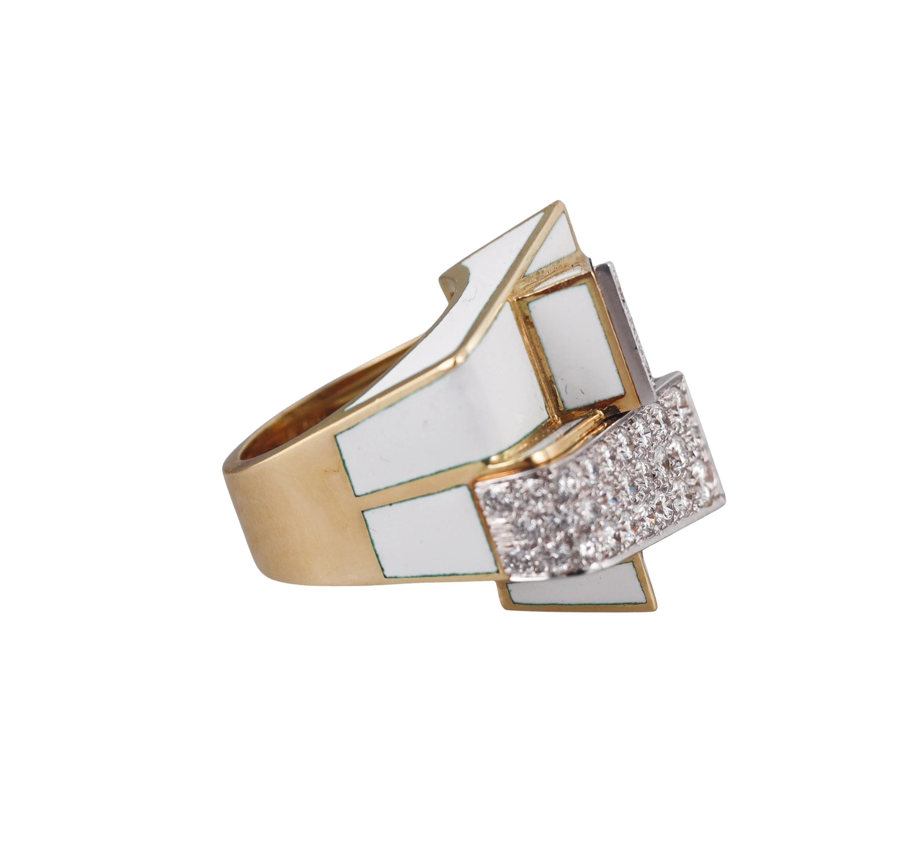 David Webb Ski Slope Diamond Enamel Gold Platinum Ring