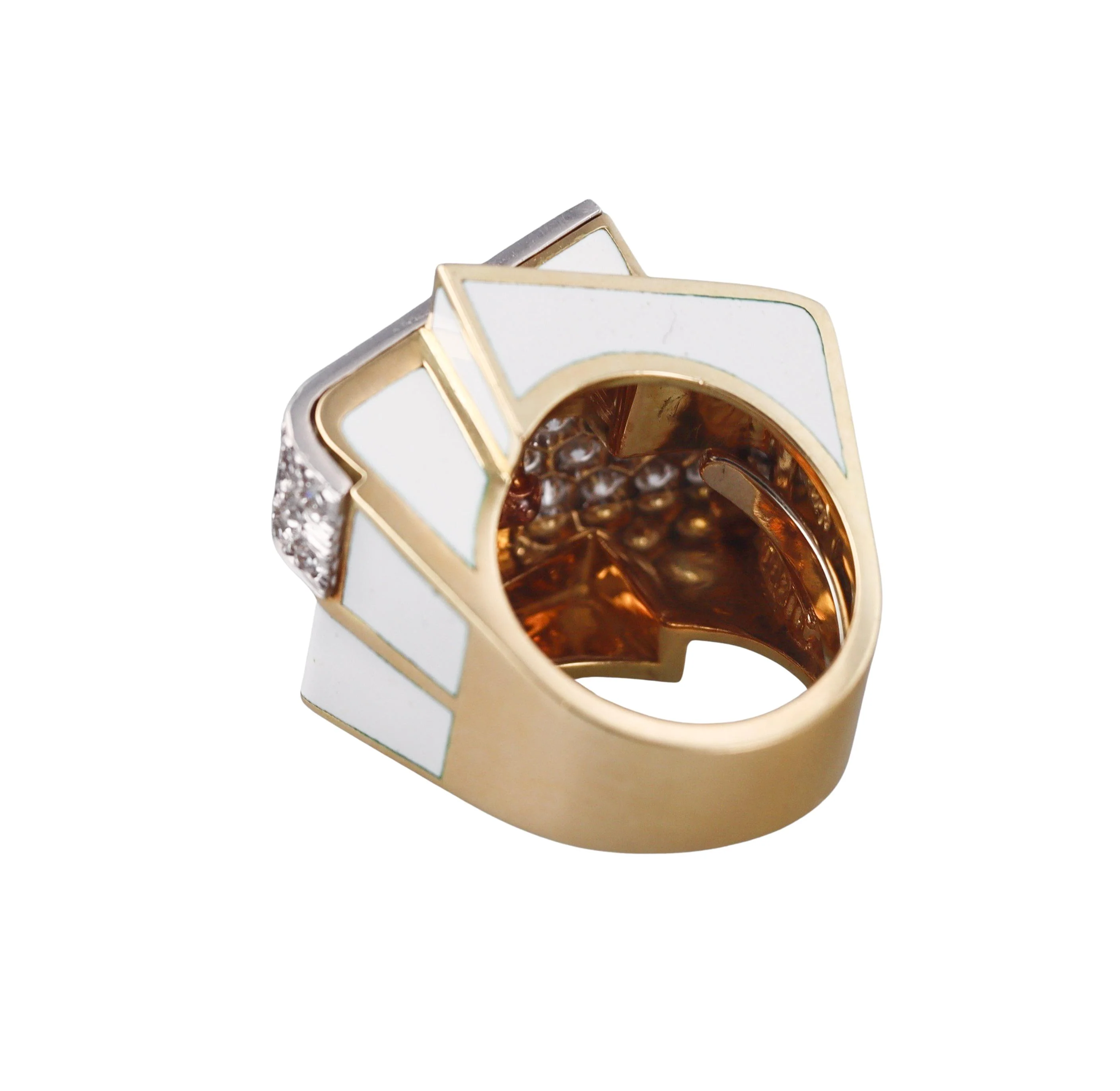 David Webb Ski Slope Diamond Enamel Gold Platinum Ring