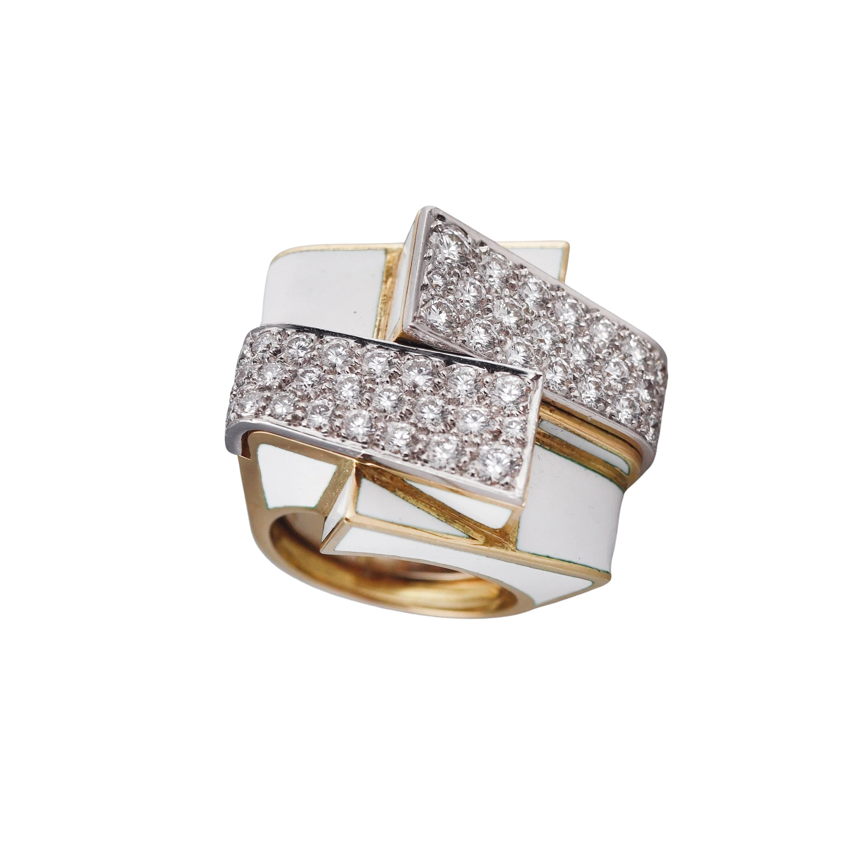 David Webb Ski Slope Diamond Enamel Gold Platinum Ring