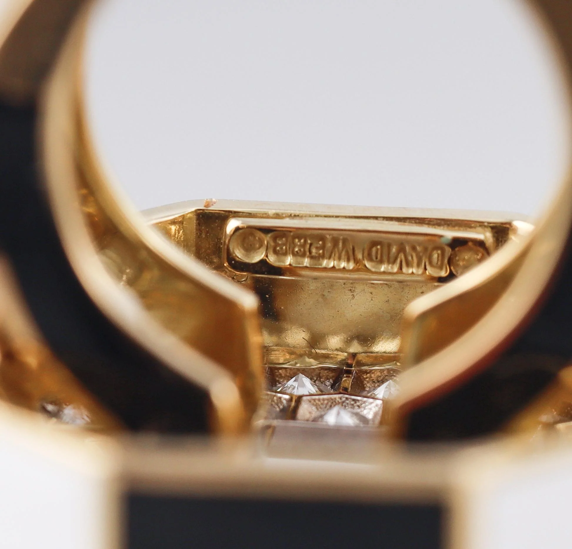 David Webb Chevron Large Diamond Enamel Gold Platinum Ring
