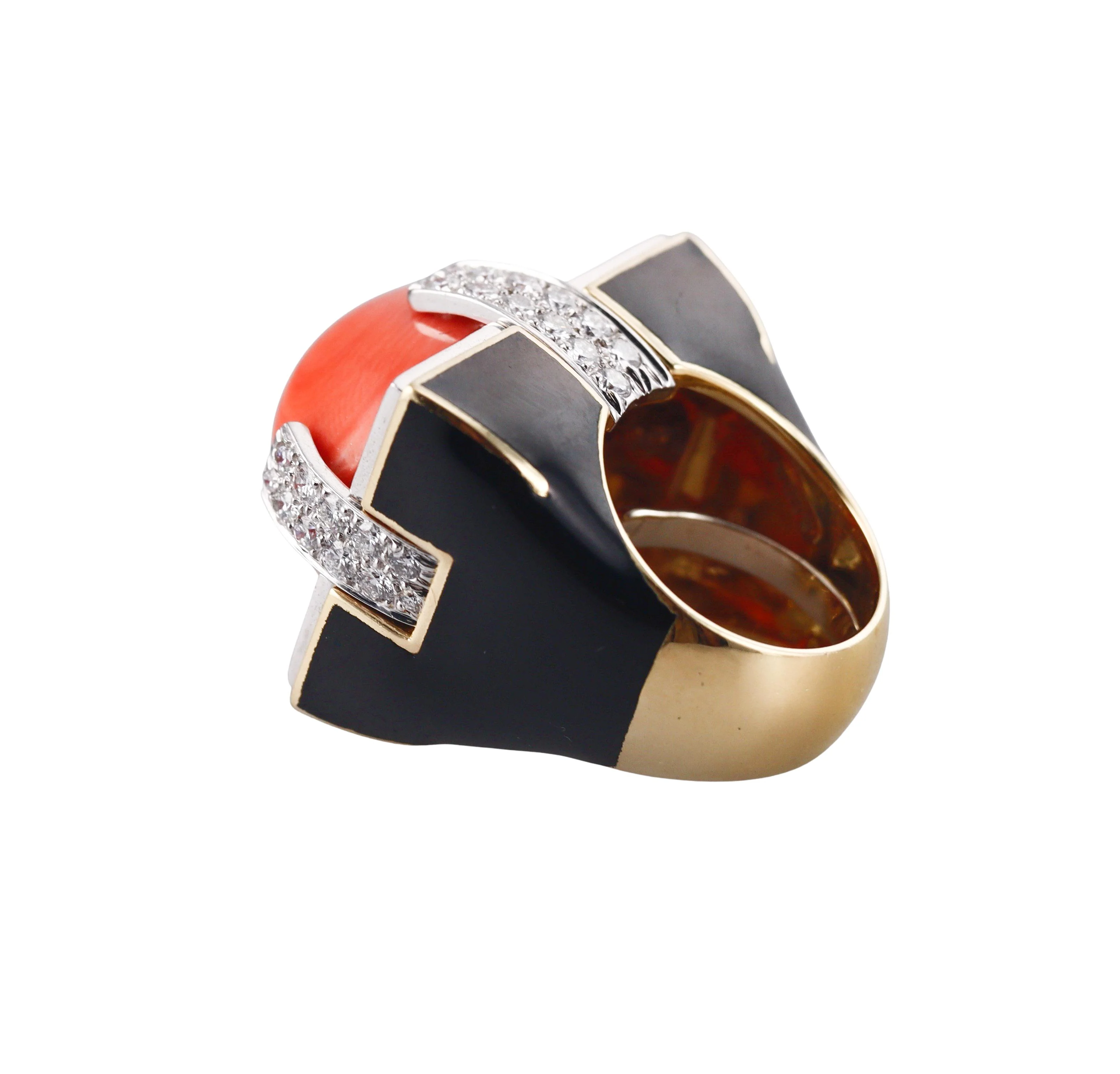 David Webb Grand Central Coral Diamond Enamel Gold Platinum Ring