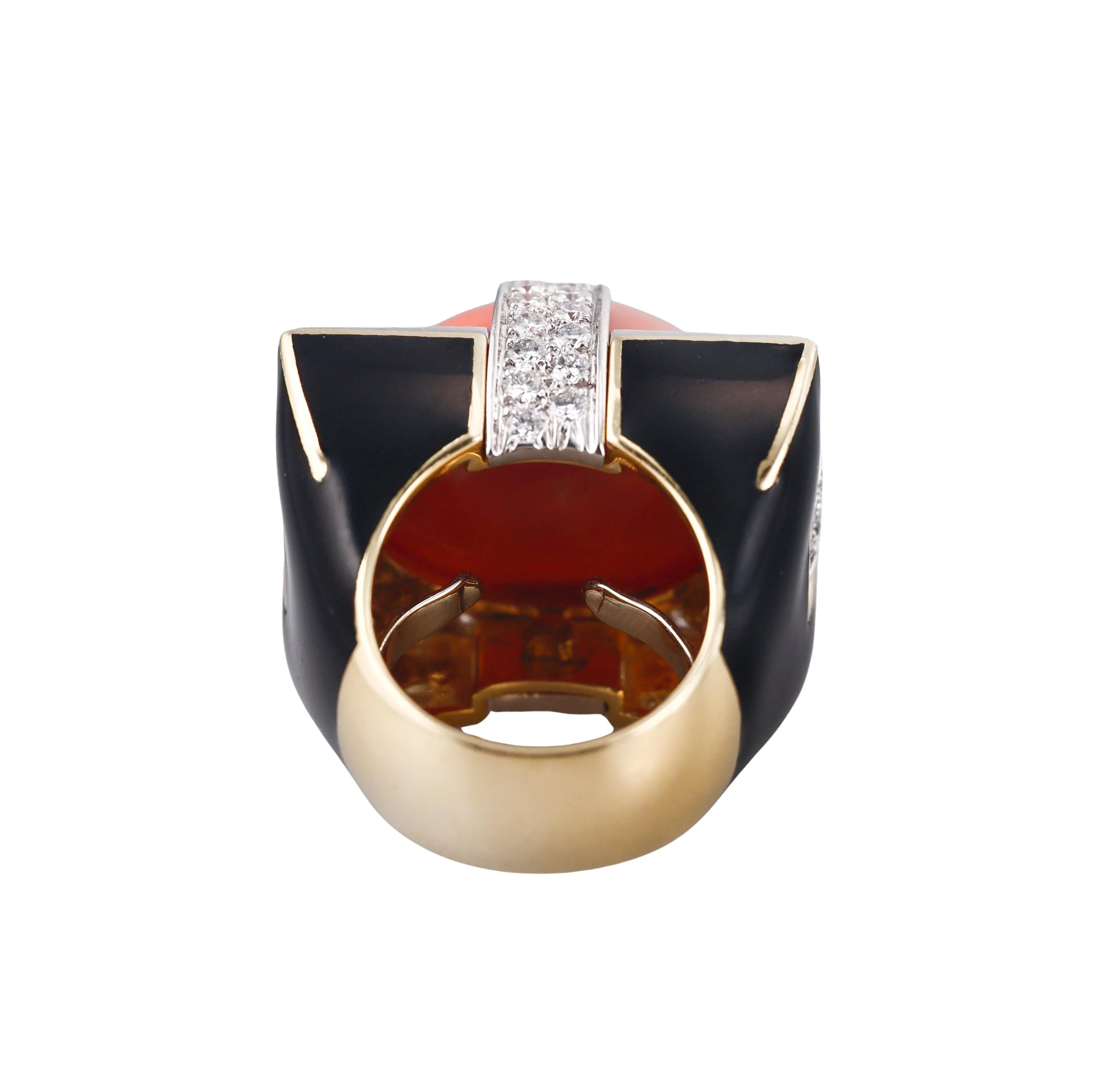 David Webb Grand Central Coral Diamond Enamel Gold Platinum Ring
