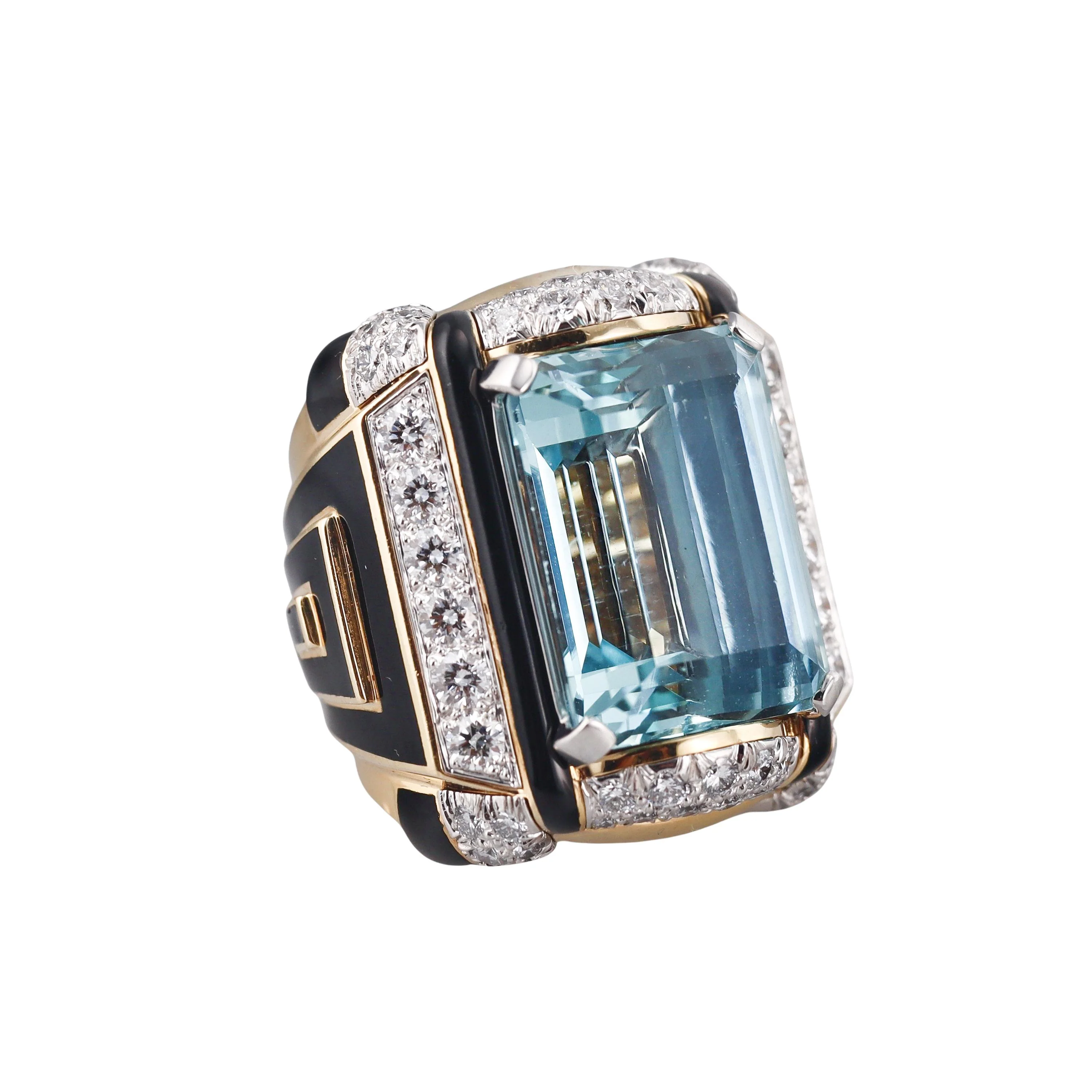 David Webb 25.50ct Aquamarine Diamond Enamel Gold Platinum Ring