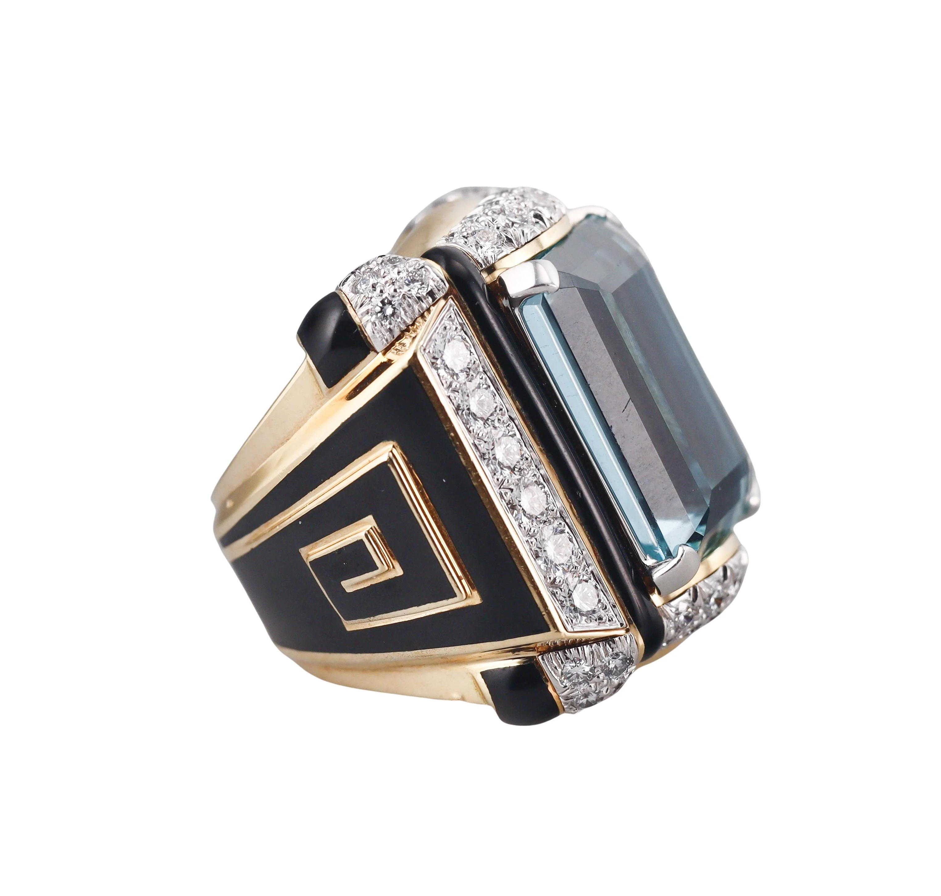 David Webb 25.50ct Aquamarine Diamond Enamel Gold Platinum Ring