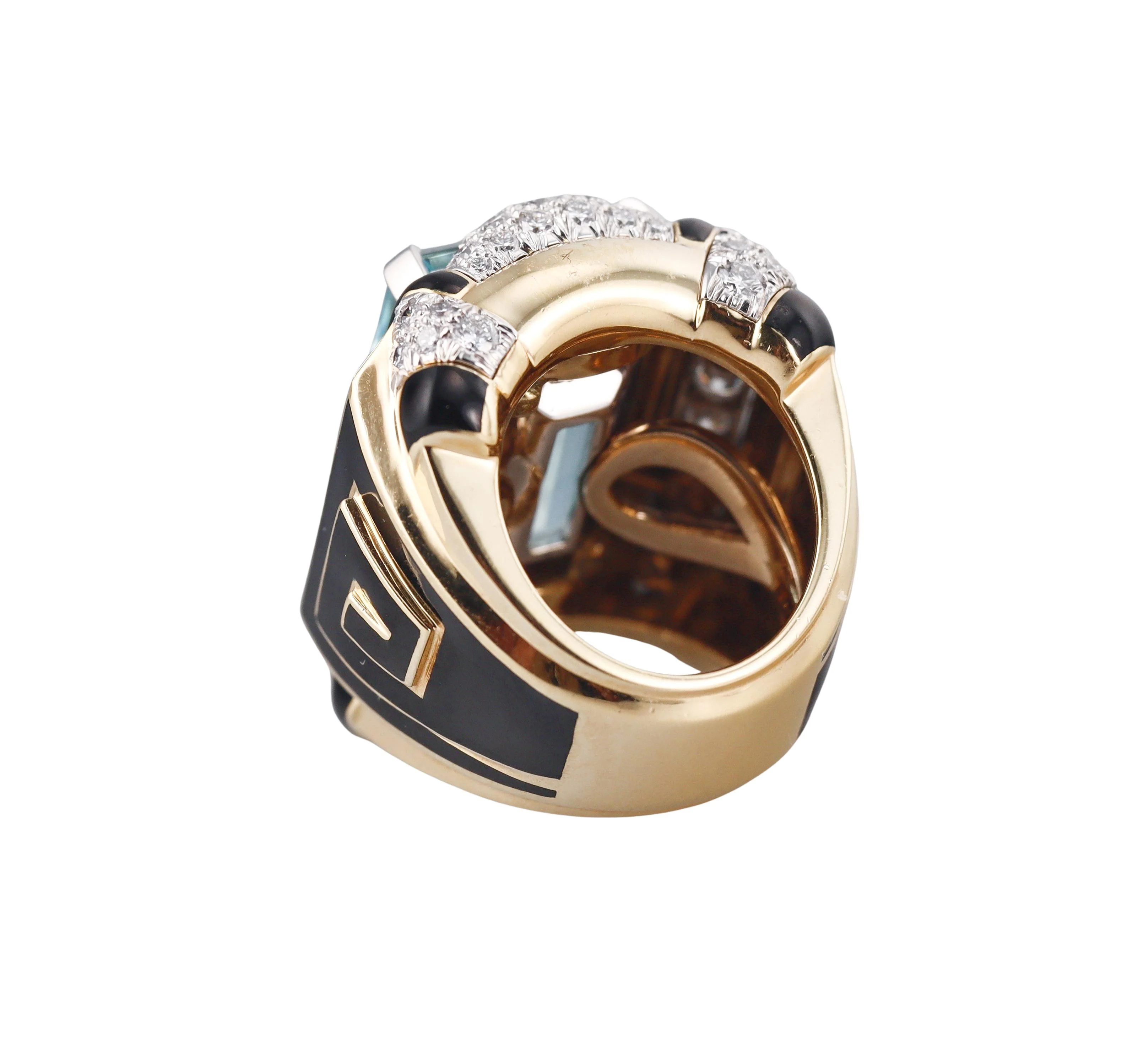 David Webb 25.50ct Aquamarine Diamond Enamel Gold Platinum Ring