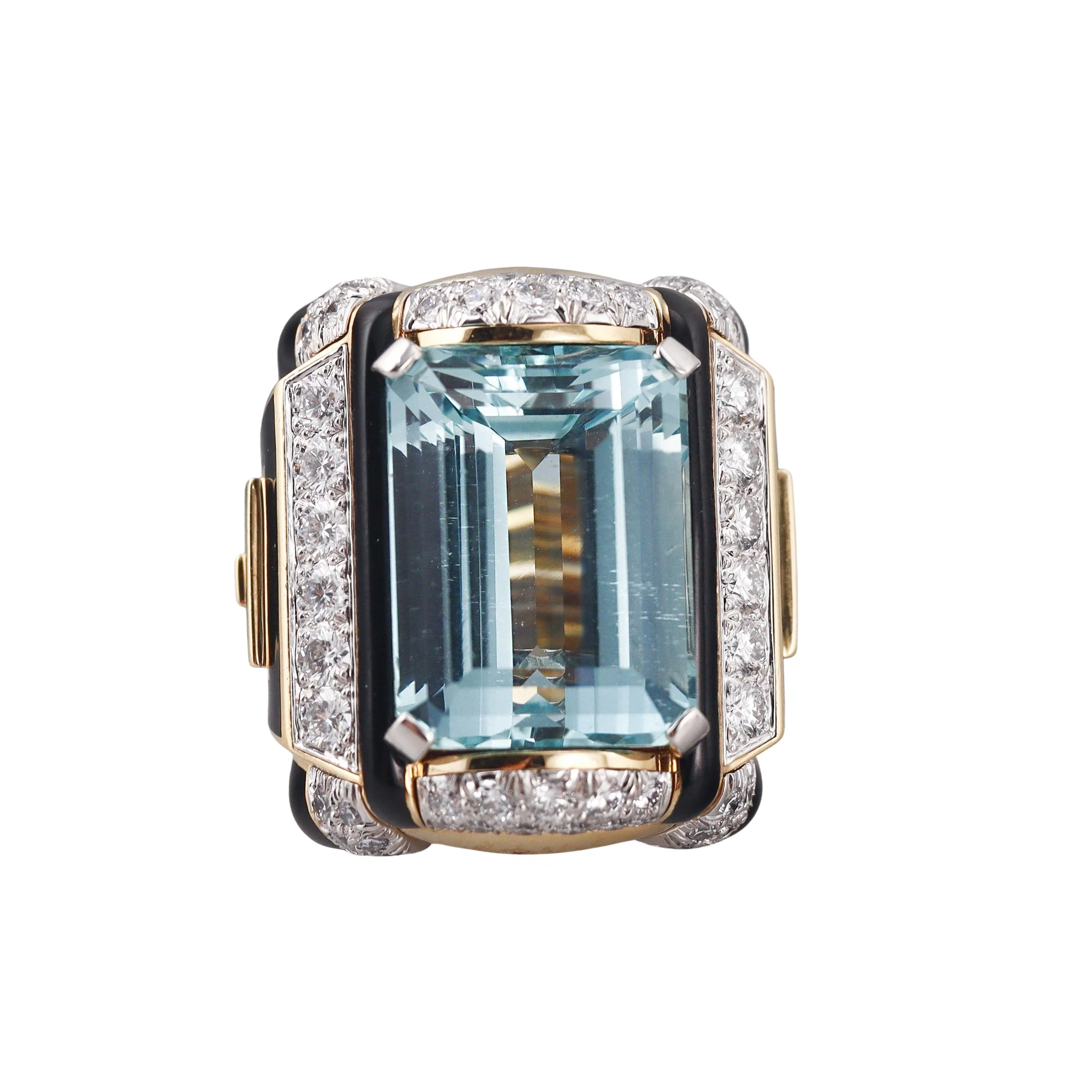 David Webb 25.50ct Aquamarine Diamond Enamel Gold Platinum Ring