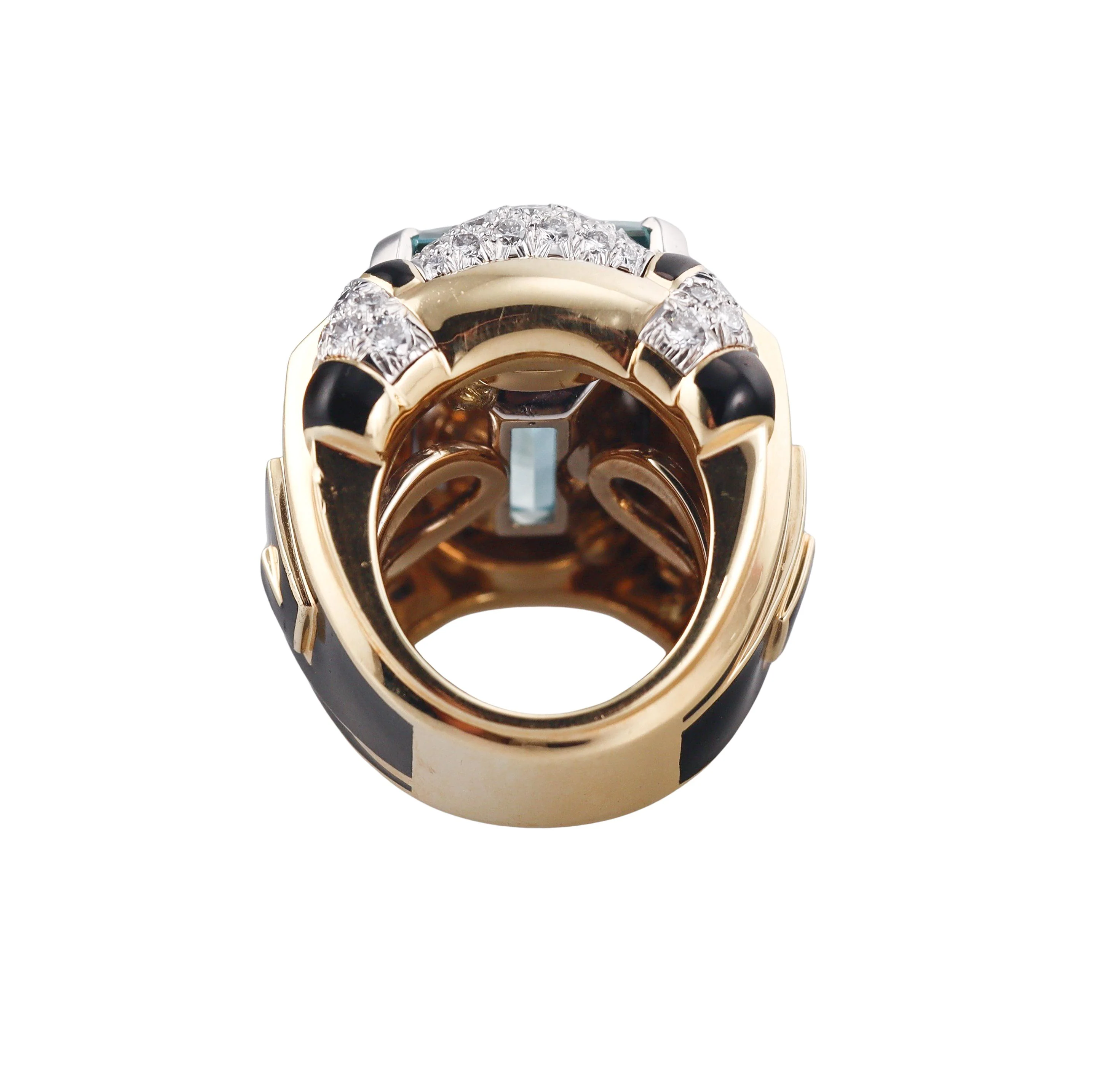 David Webb 25.50ct Aquamarine Diamond Enamel Gold Platinum Ring
