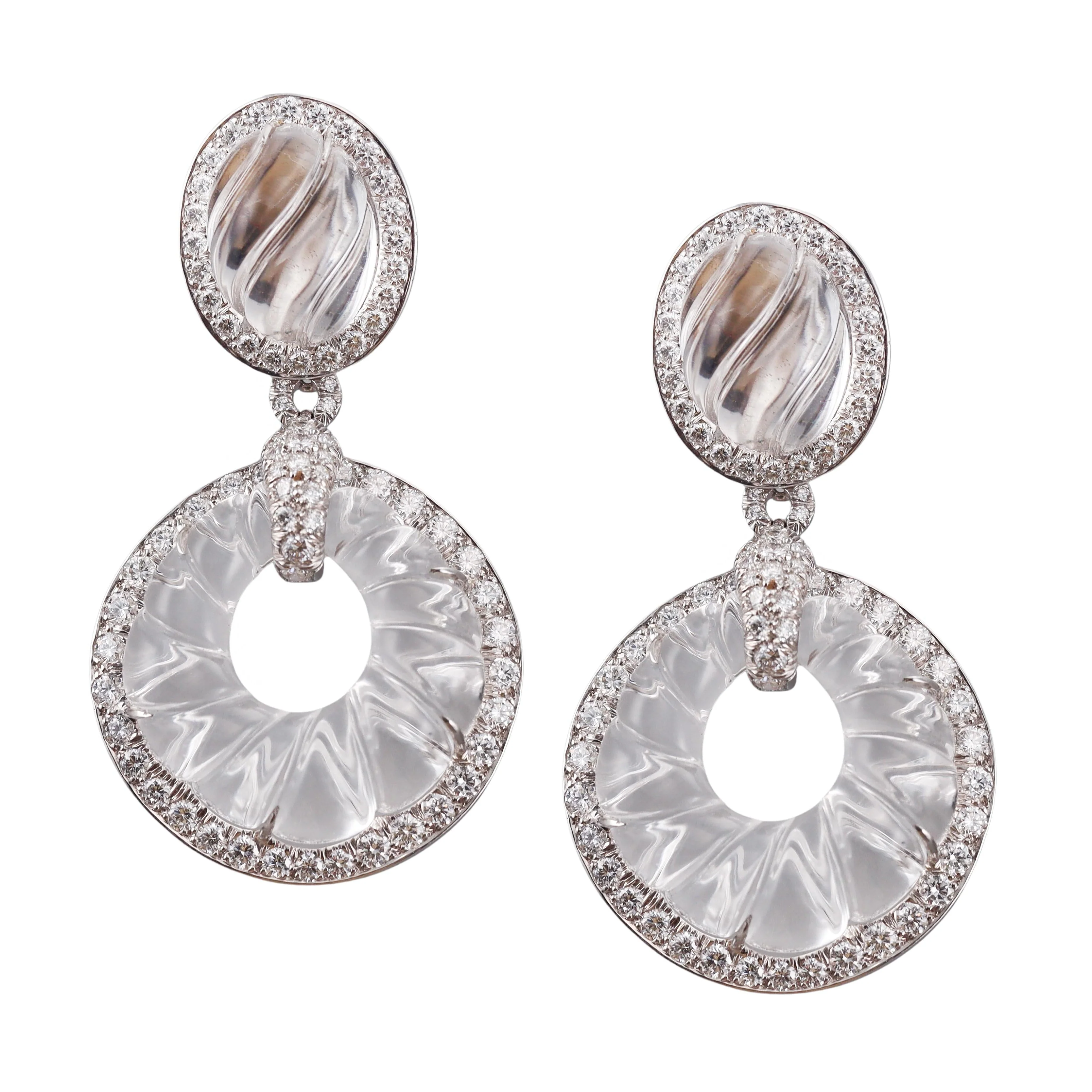 David Webb Fluted Crystal Diamond Gold Platinum Night  Day Earrings