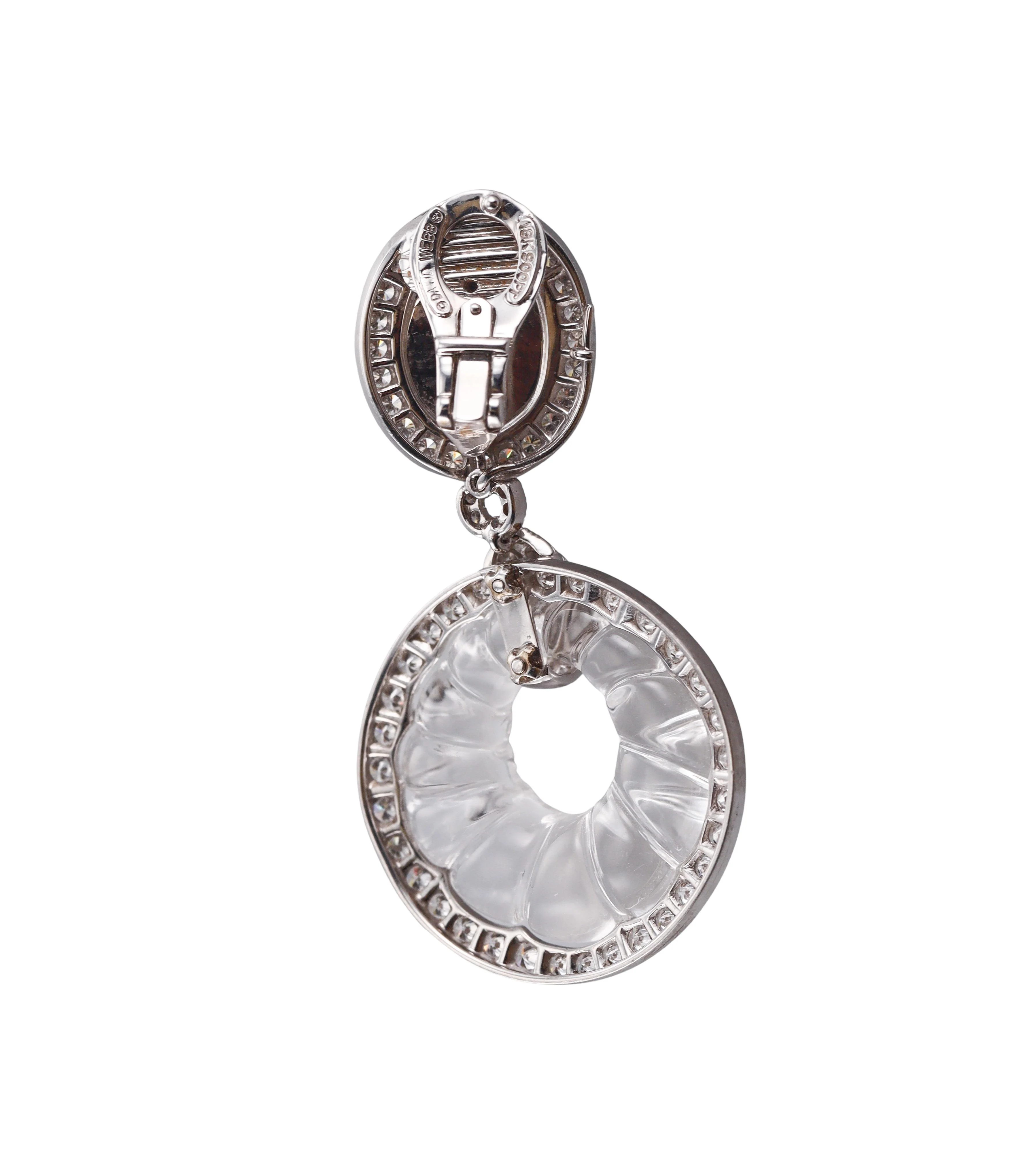 David Webb Fluted Crystal Diamond Gold Platinum Night Day Earrings