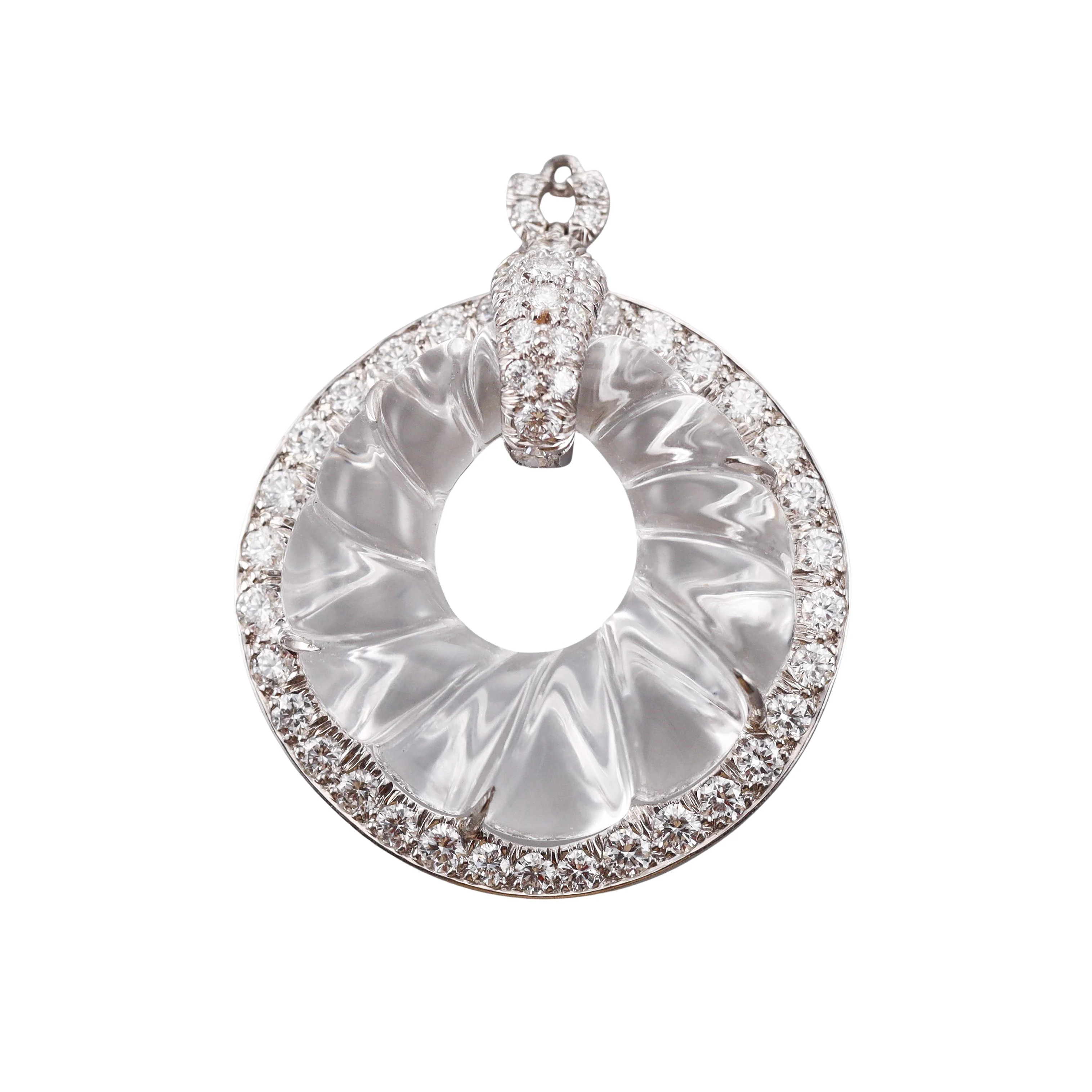 David Webb Fluted Crystal Diamond Gold Platinum Night Day Earrings