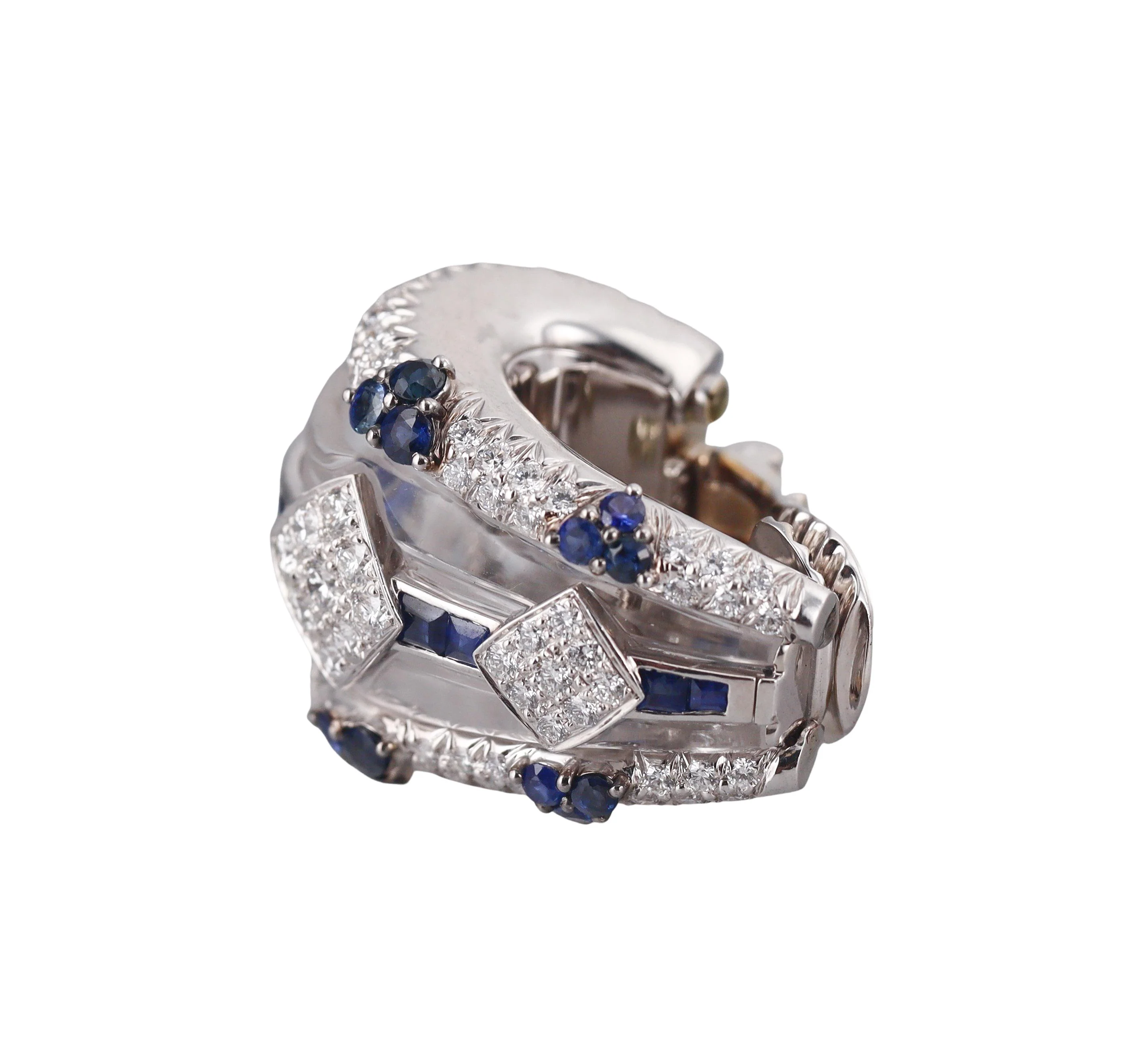 David Webb Crystal Diamond Sapphire Gold Platinum Half Hoop Earrings