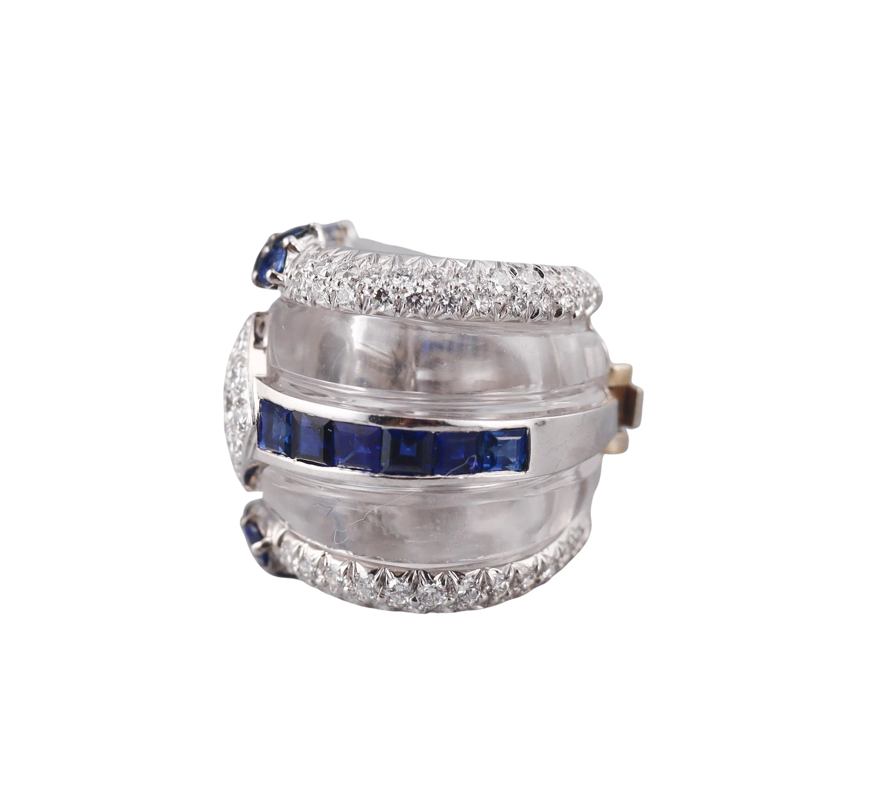 David Webb Crystal Diamond Sapphire Gold Platinum Half Hoop Earrings