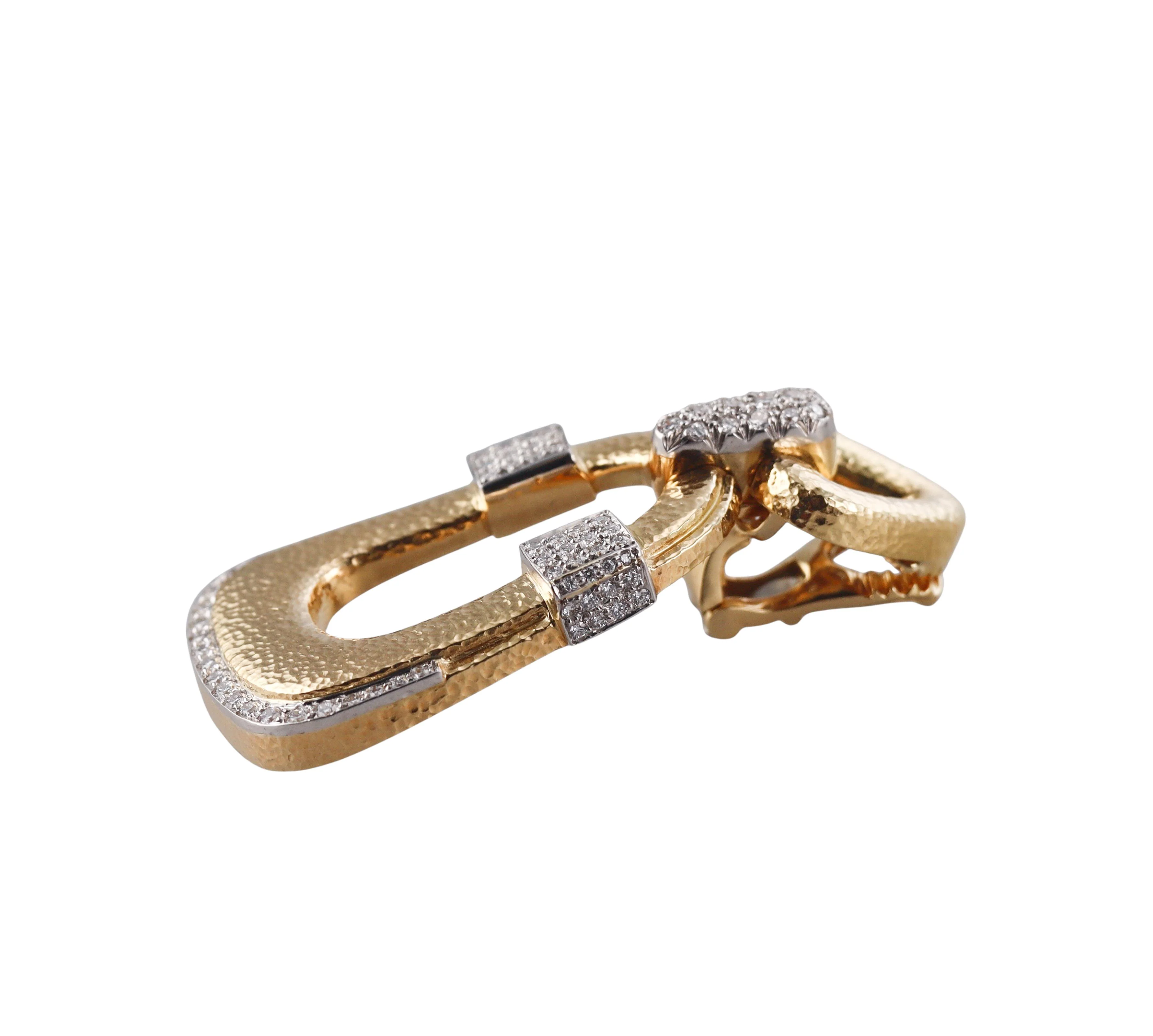 David Webb Plaza Diamond Gold Platinum Doorknocker Earrings